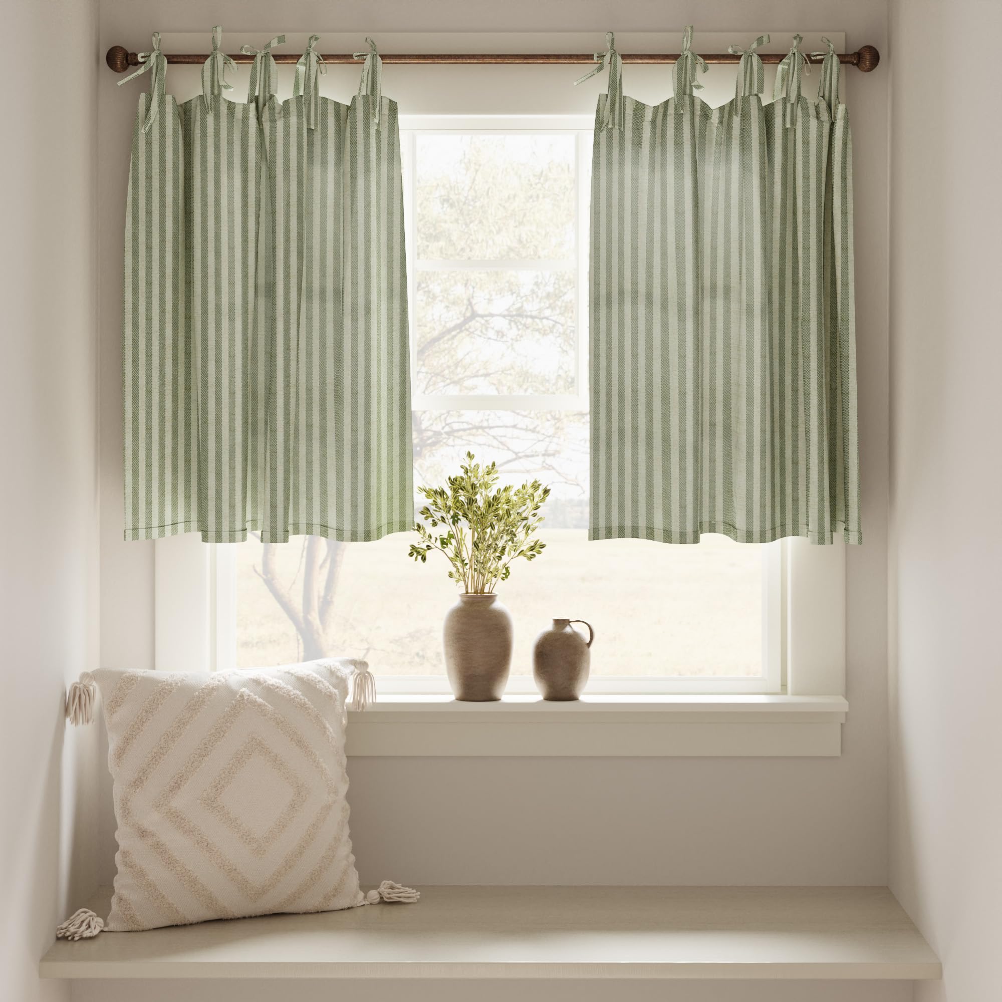 Amazon.com: jinchan Tie Top Linen Kitchen Curtains 36 Inches
