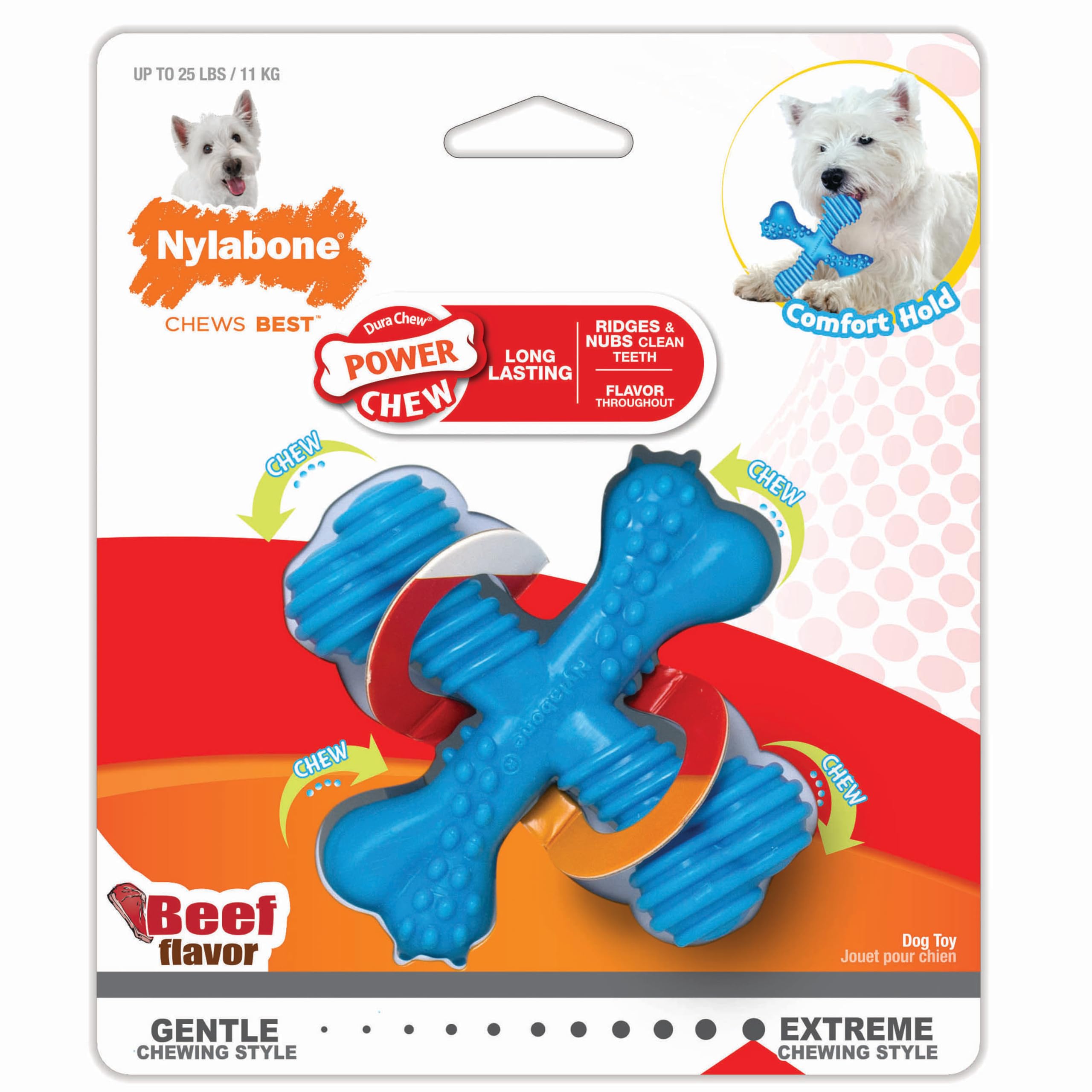 Nylabone Power Chew Comfort Hold X Bone Dog Chew Toy, Beef Flavor, Small
