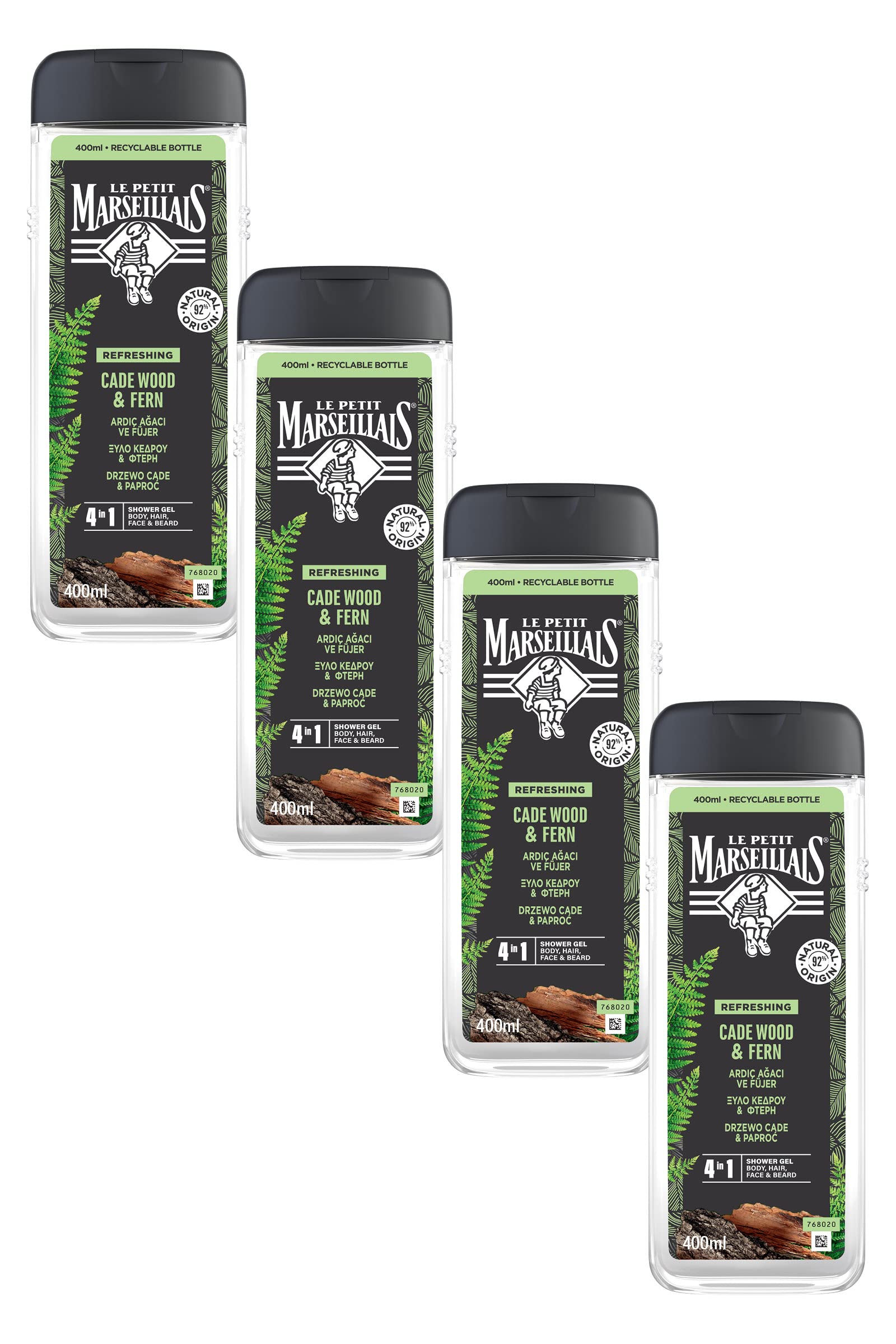 Le Petit Marseillais Duş Jeli Men Serisi Ardıç Ağacı ve Füjer (4 x 400 ml) çok renkli