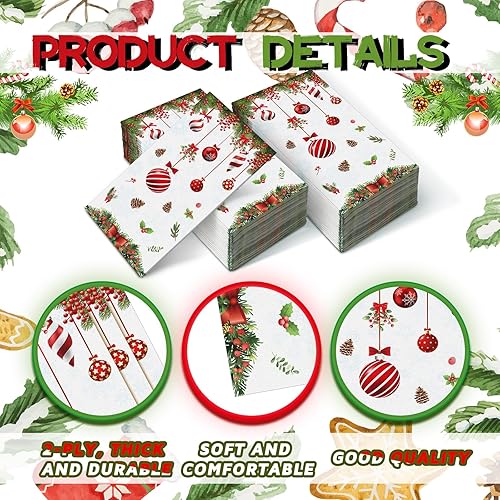 Miniatura 4 de 100 servilletas de papel de Navidad, servilletas de papel desechables decorativas, servilletas de papel de feliz Navidad, servilletas de invitados