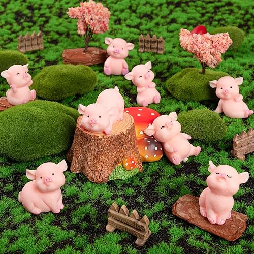 Miniatura 5 de 32 figuras de cerdo en miniatura, figuras de juguete de cerdito rosa, 1.5 pulgadas de resina para pasteles de cerdo para decoración de pasteles,