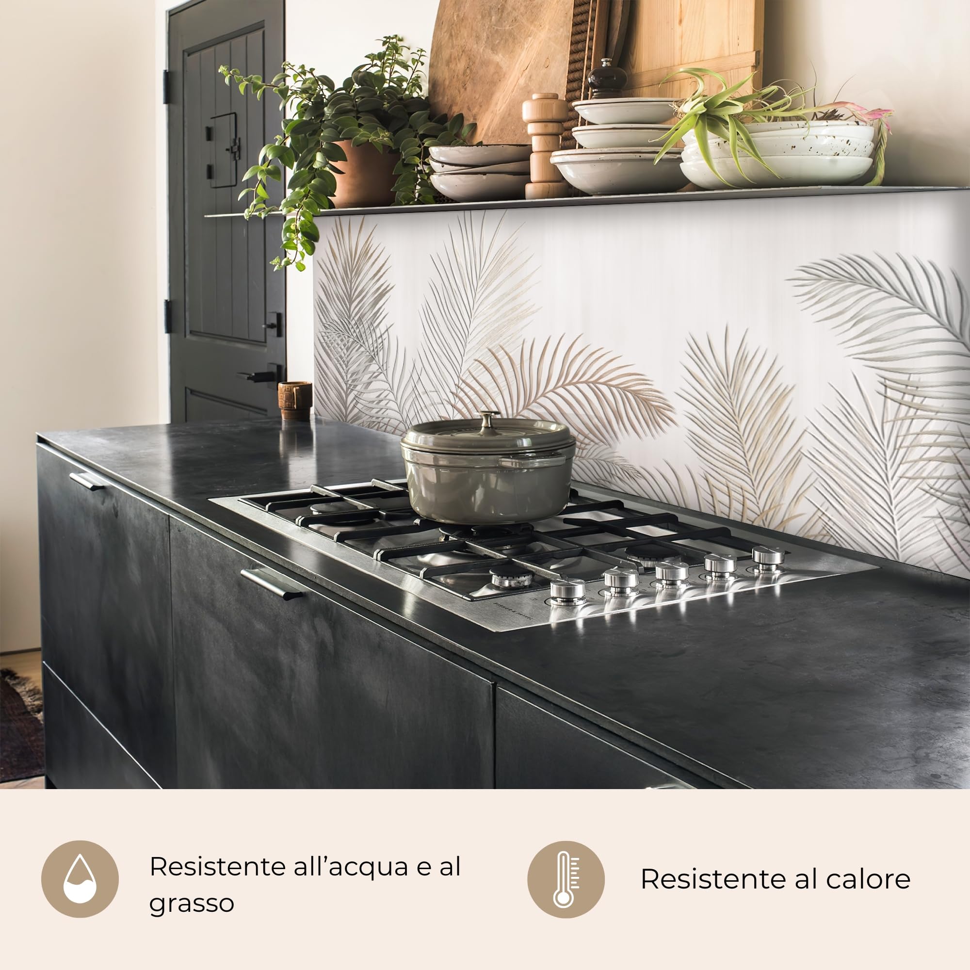 KitchenYeah© Paraschizzi Cucina Adesivo 80x300 cm Pannello Parete Paraspruzzi Pannelli Retro Foglie - Beige - Botanico - Vintage