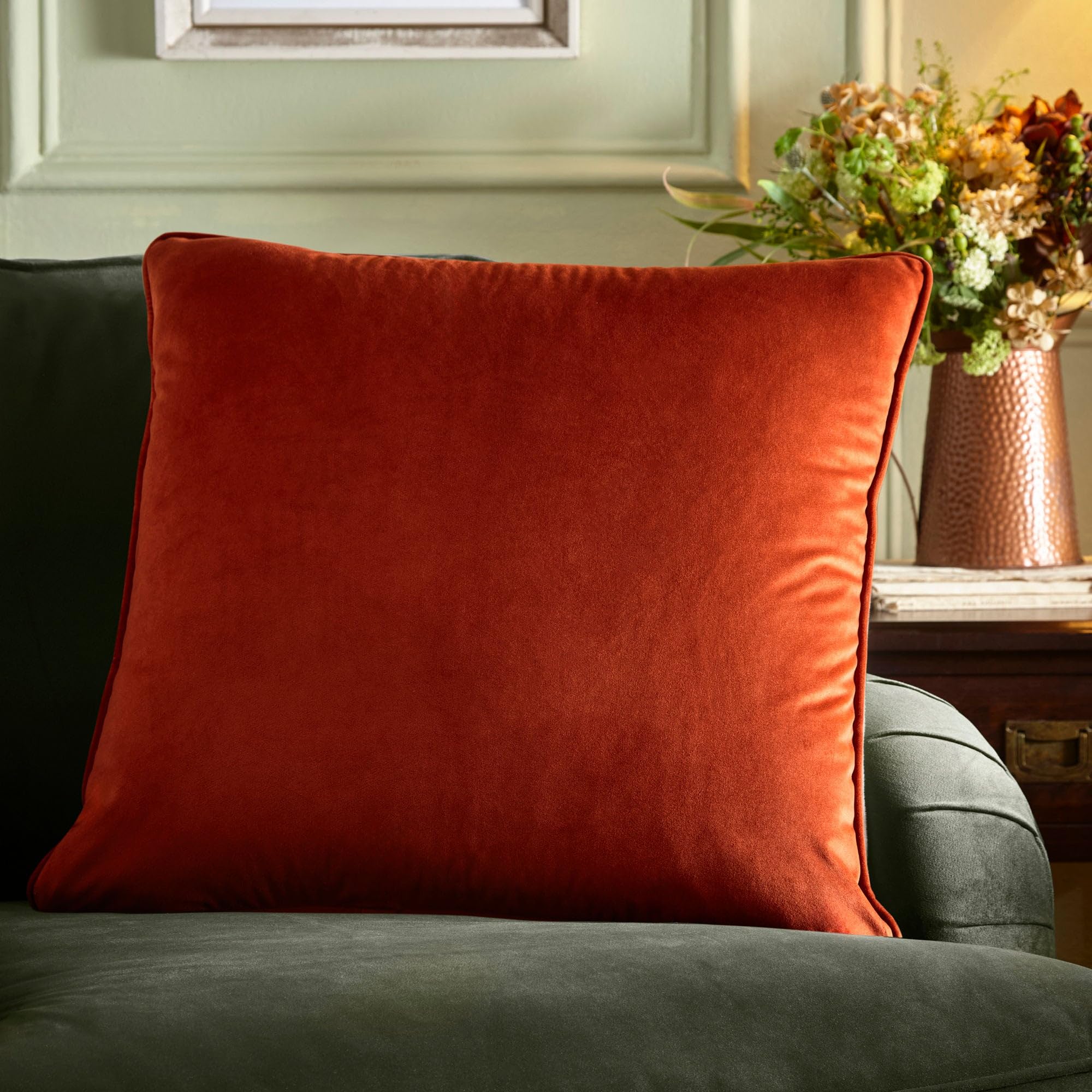 Appletree Spice Velvet Throw Pillow In – 55X55cm Soft Touch Fabric With Insert – Orange Red Decorative Accent – Large Square Pillow With Cover & Filling Included