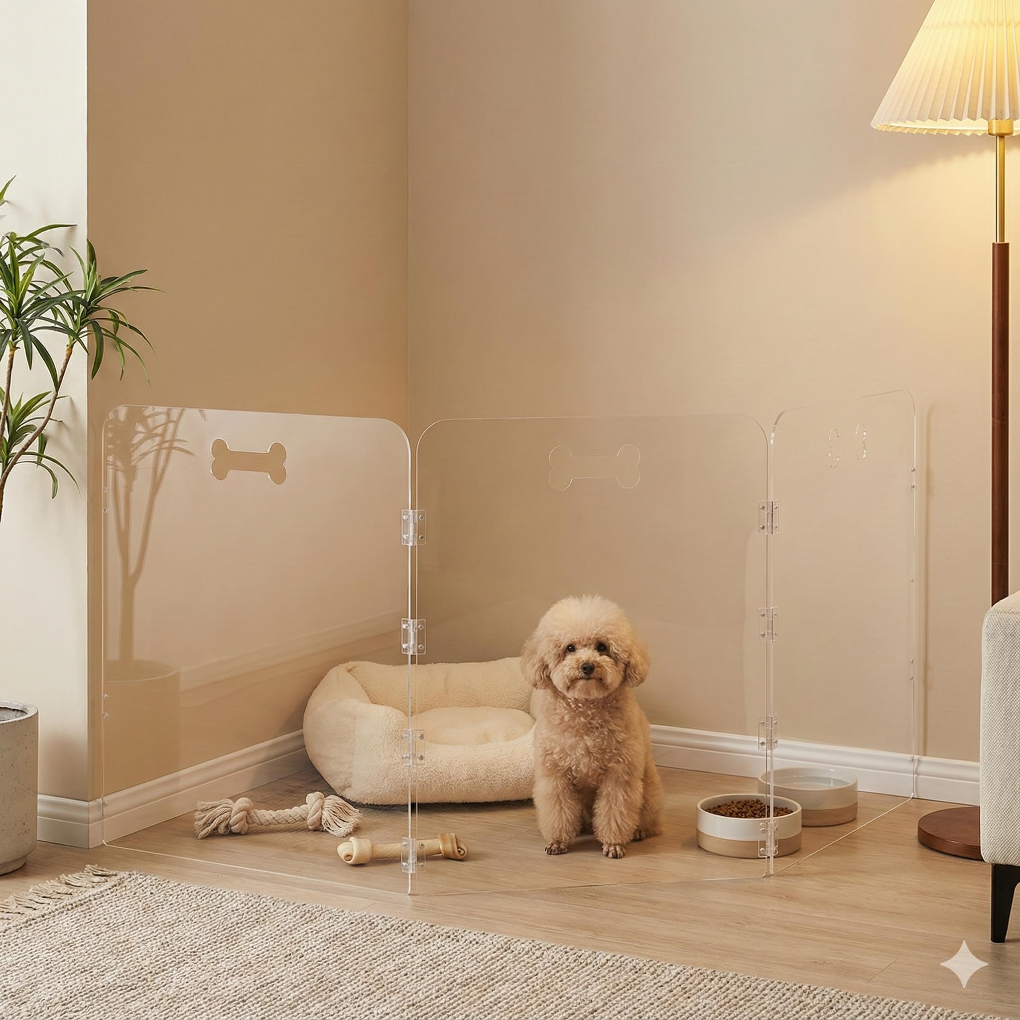 Acryl-Hunde-Laufgitter für Haus, 3 Paneele, 152,4 cm B x 61 cm H, faltbares, transparentes Hundegitter für den Innenbereich, mit Griffen, freistehender Haustierzaun für Türen, Hundegehege für