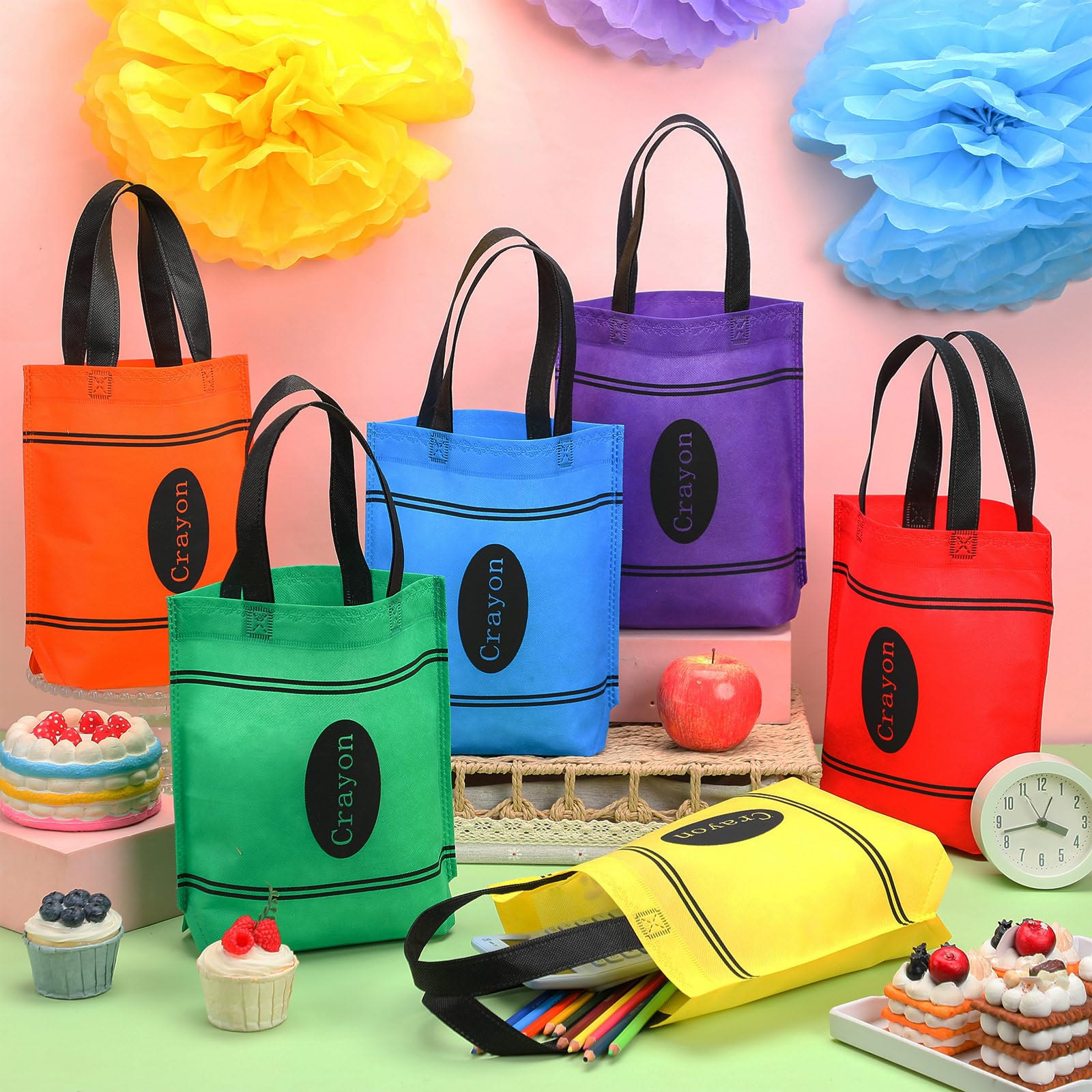 Hosuly 24 bolsas de regalo de fiesta no tejidas para el regreso a clases, bolsa de regalo de graduación, bolsa de mano reutilizable arcoíris, Varios colores
