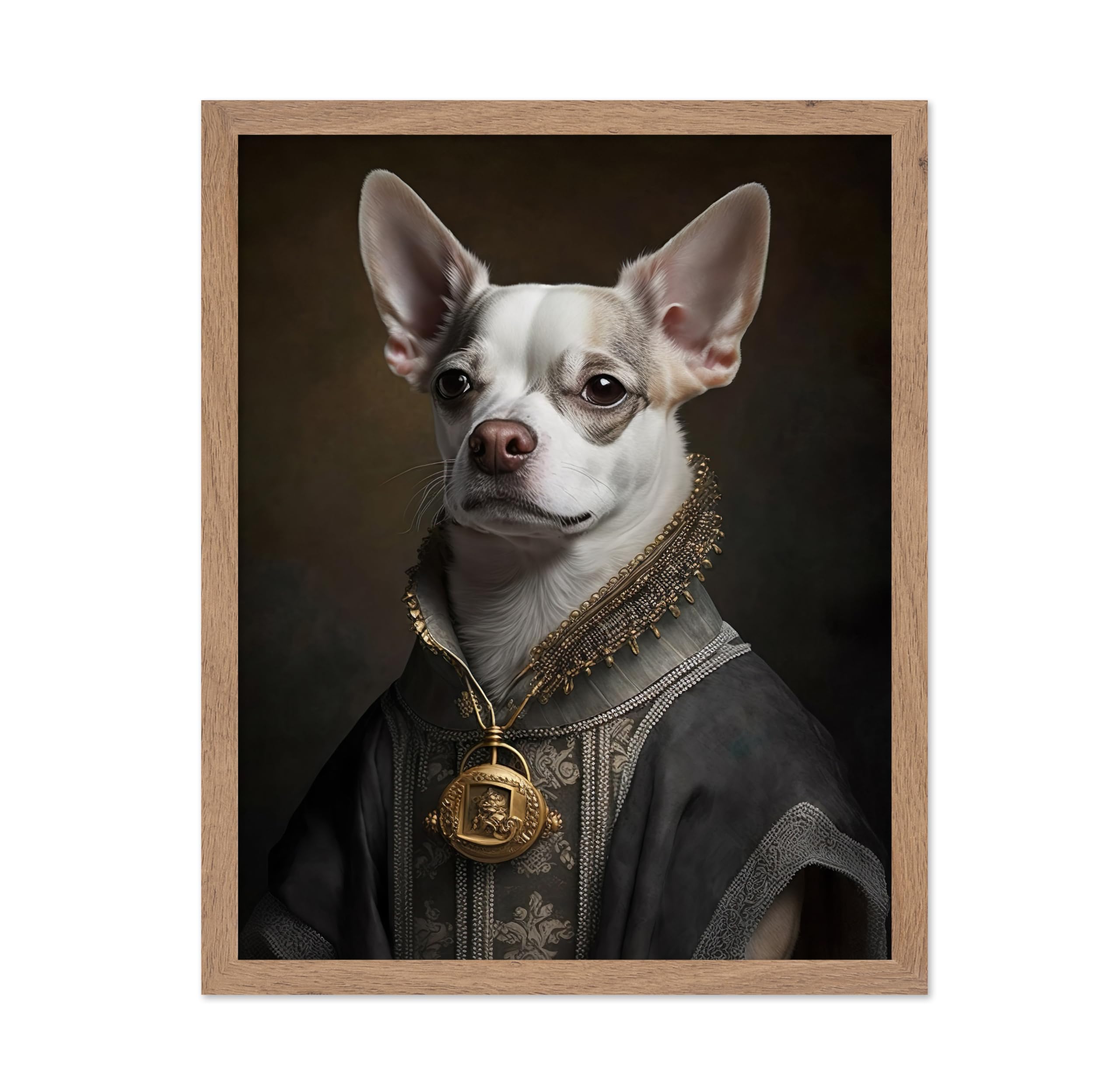 Poster Master Renaissance Animal Poster - Retro Funny Print - Gift for Artist, Friend - Aristocratic Dog, Renaissance, Formal Attire, Chihuahua - Wall Decor for Home, Kitchen, 8x10 Beige Framed