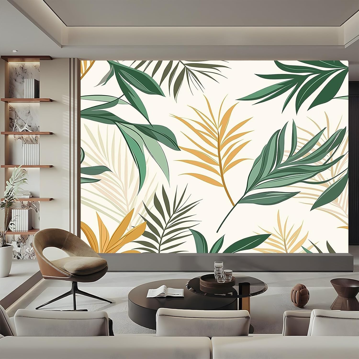 Papier peint panoramique feuilles tropicales décor mural salon chambre 3D 300x210