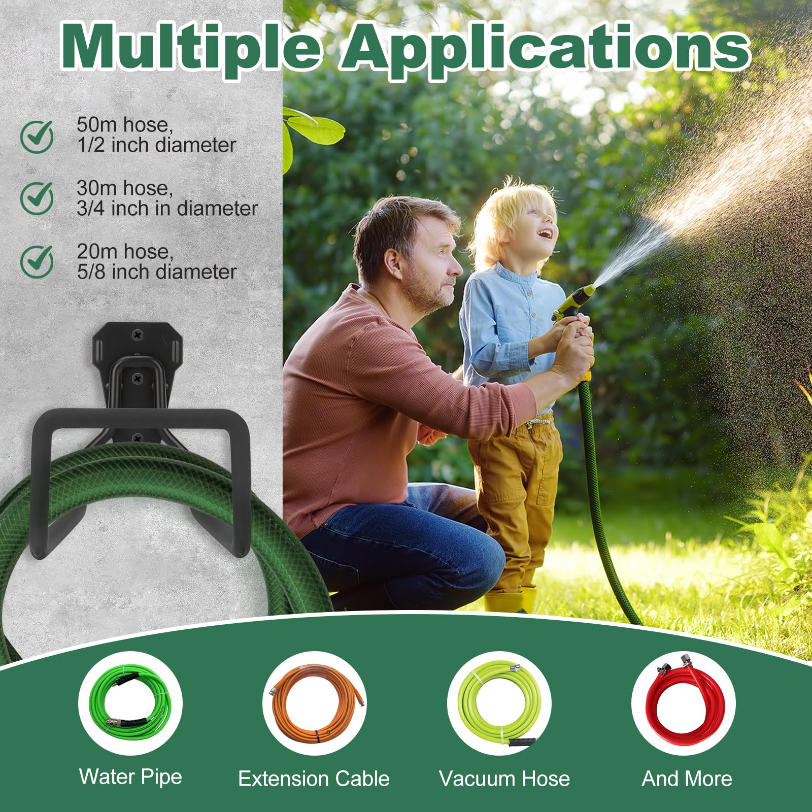 2 Paquetes de Soporte Manguera Jardin, Portamangueras Pared para Organizar y Almacenar, Wall Hose Holder, Fácil de Instalar y Ahorrar Espacio Soporte para Manguera de Jardin (Negro)