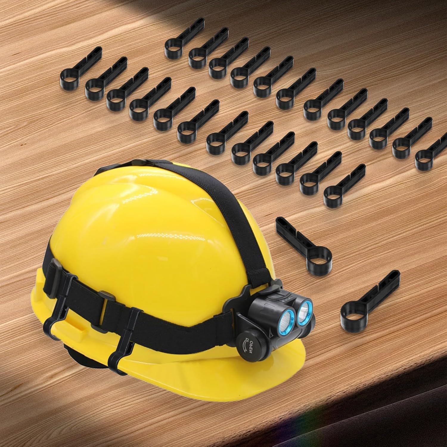 60PCS Hard Hat Clips for Headlamp,Durable and Lightweight Hard Hat Light Clips, Non-Slip Hards Hats Clip for Headlamps, Suitable for Headlights, LED Light Helmet, Black