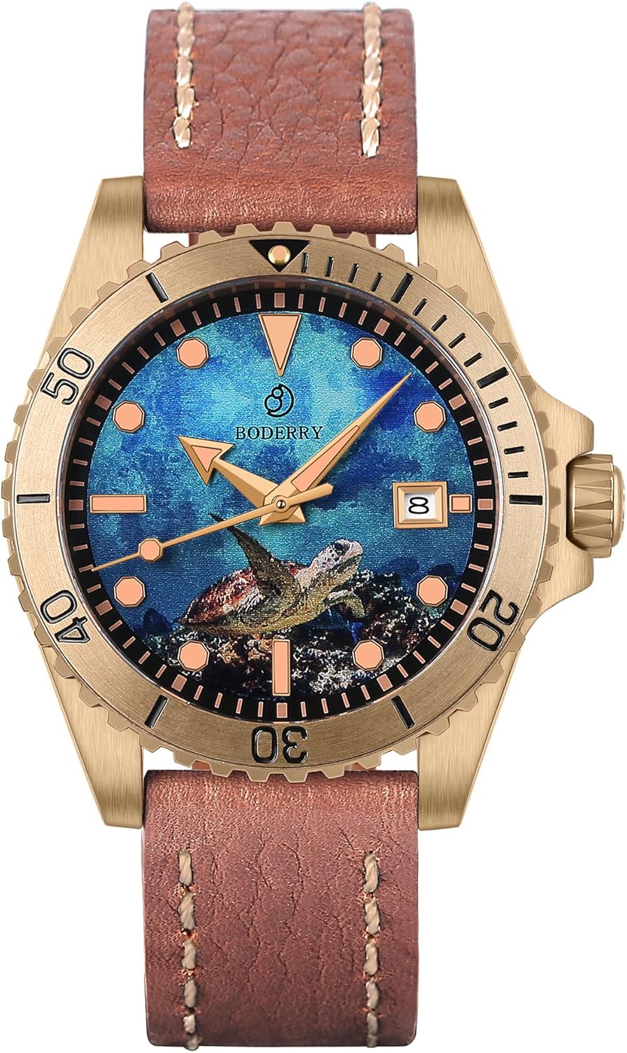 BODERRY Original Japanese Automatic Dive Watches for Men,Bronze Case