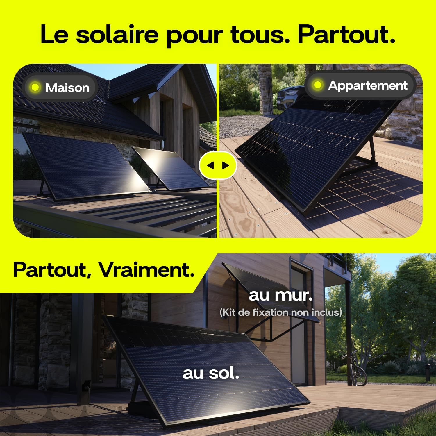 Sunology PLAY – Station Solaire Plug & Play 480W – Technologie HIBC Ultra Black – Rendement ≥235W/m² – Inclinaison Réglable – IP65 Anti-Grêle – N°1 en Europe – Prise 220V – Compatible Mono & Triphasé