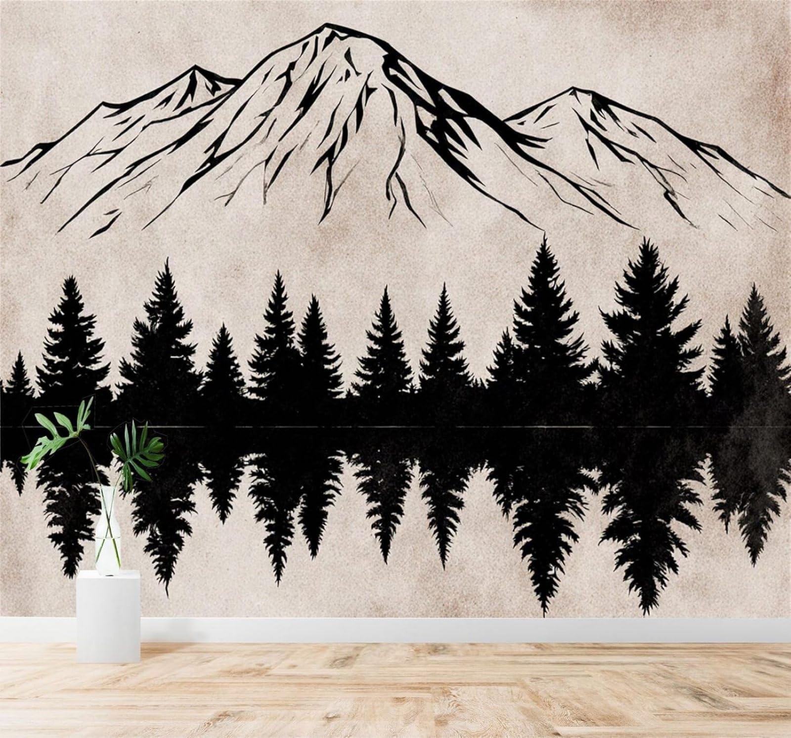 XLMING Black and White Mountain Scenery Pine Forest Reflection Art 3D Wallpaper Premium Textured Silk Study Dining Living Room Bedroom Sofa TV Wall Easy Install-350cm×256cm