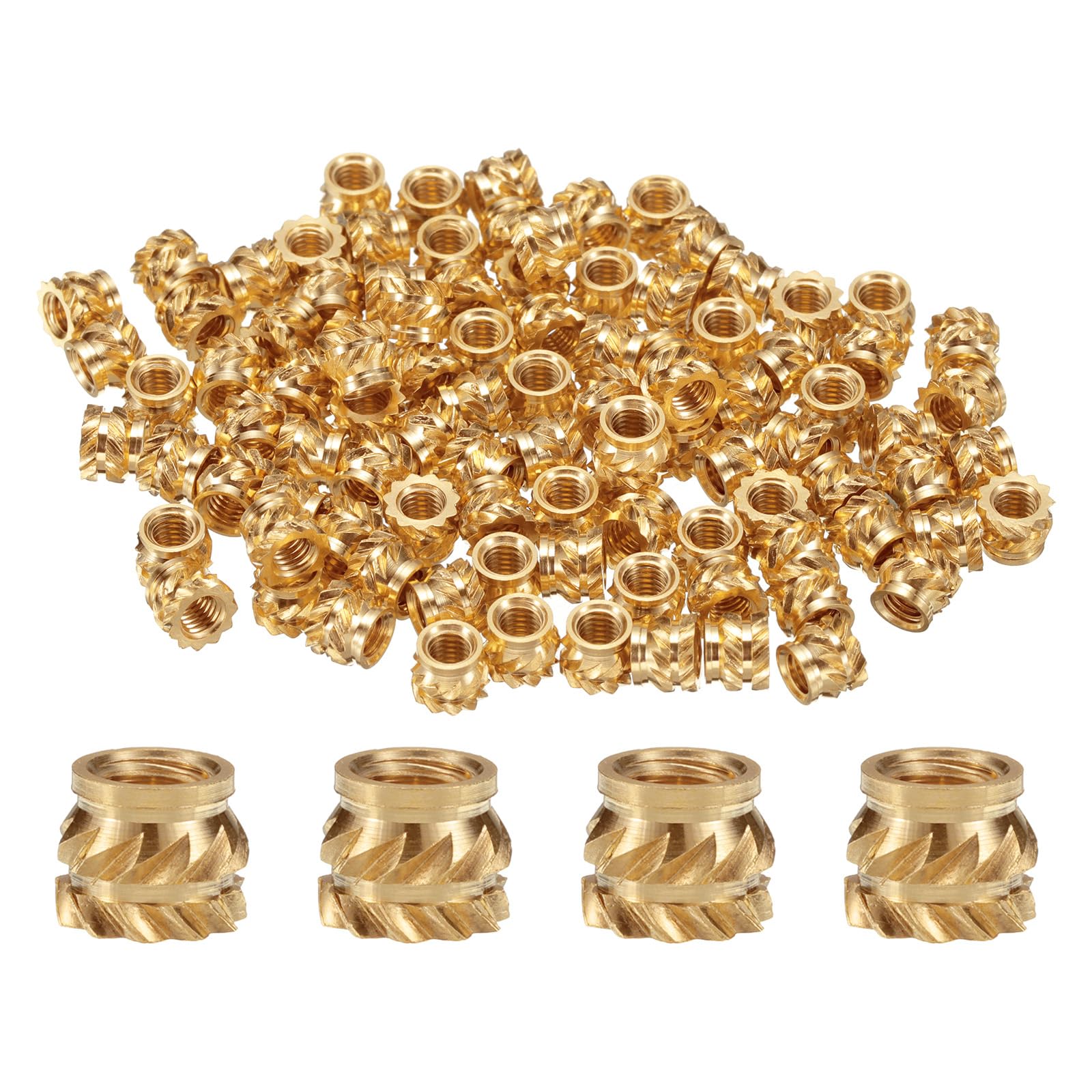 uxcell 100pcs M3 Threaded Inserts Brass Heat Set Insert M3x4mm, OD 5mm Knurled Insert Nuts, 3D Printing Brass Nuts Female Threaded Inserts Nuts