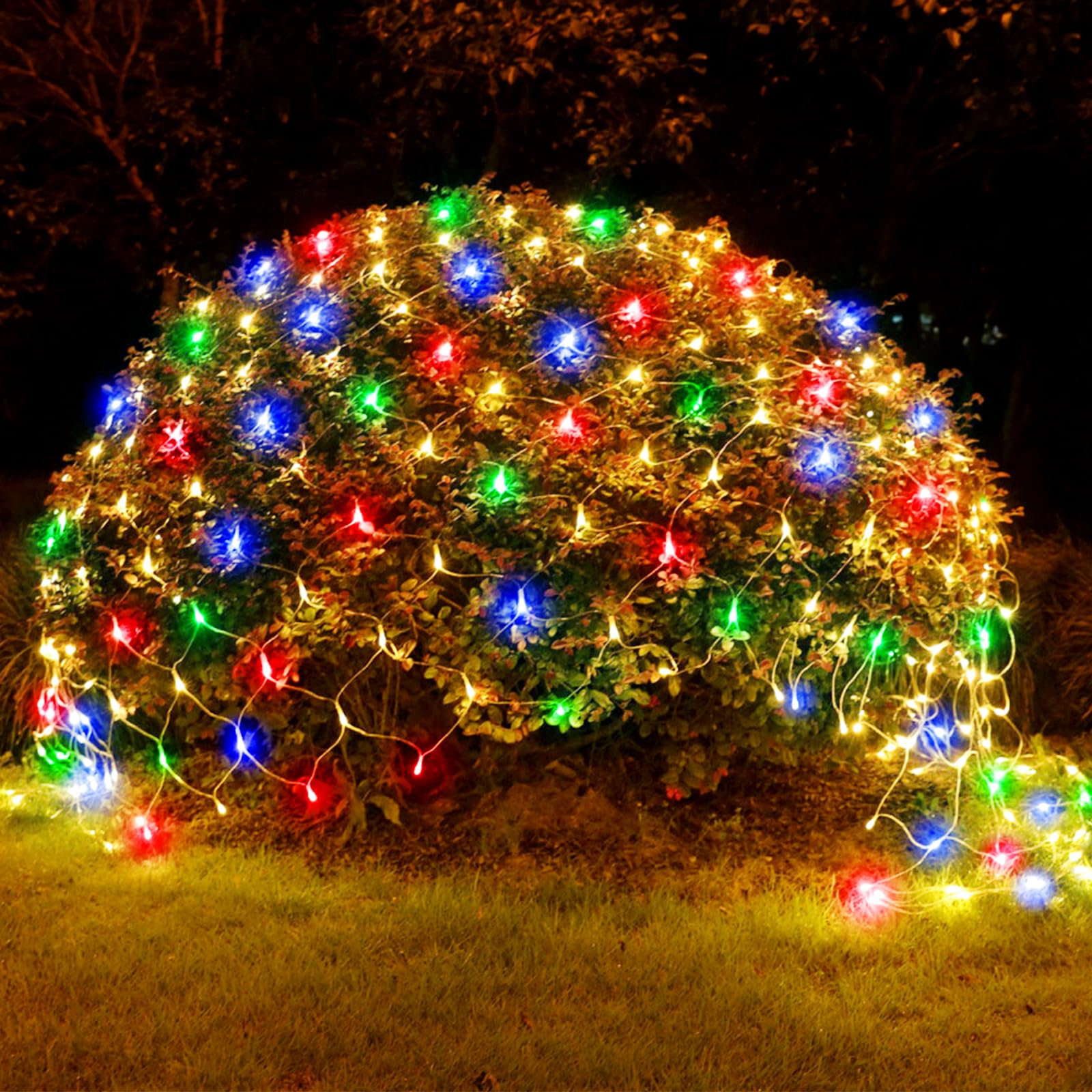 WoskjXas Guirnaldas Neta Luz, 96LEDs 1.5 * 1.5M Luces de Red Enchufe, 8 Modos Luces de Arbol de Navidad, Impermeable Arbol Navidad Exterior con Luces Neta Luz Exterior para Camino Balcón Jardín