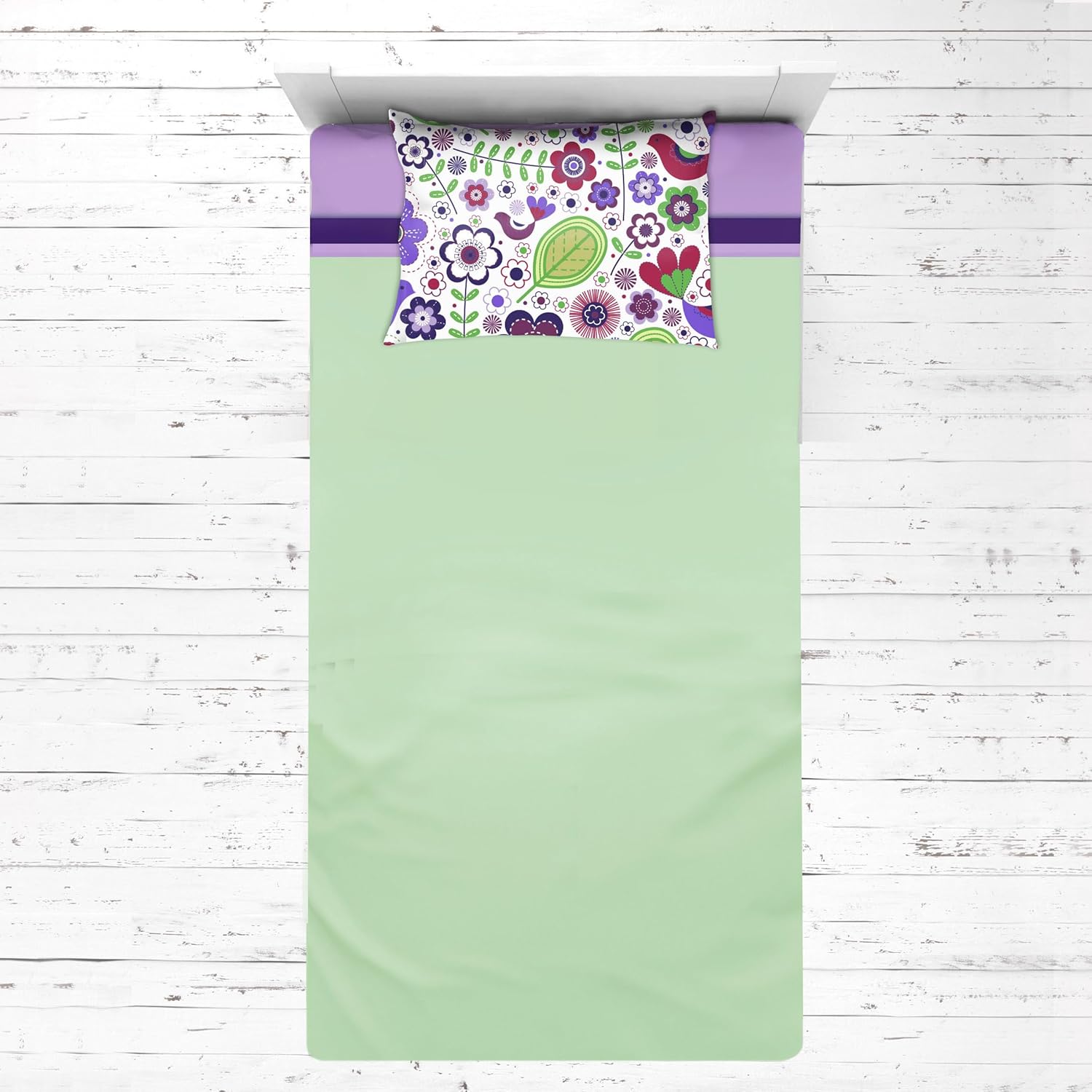 Bacati - Botanical Purple Girls 3 pc Cotton Toddler Sheet Set Including Fitted Sheet, Flat Sheet and Pillow Case for US Standard Crib/Toddler Bed