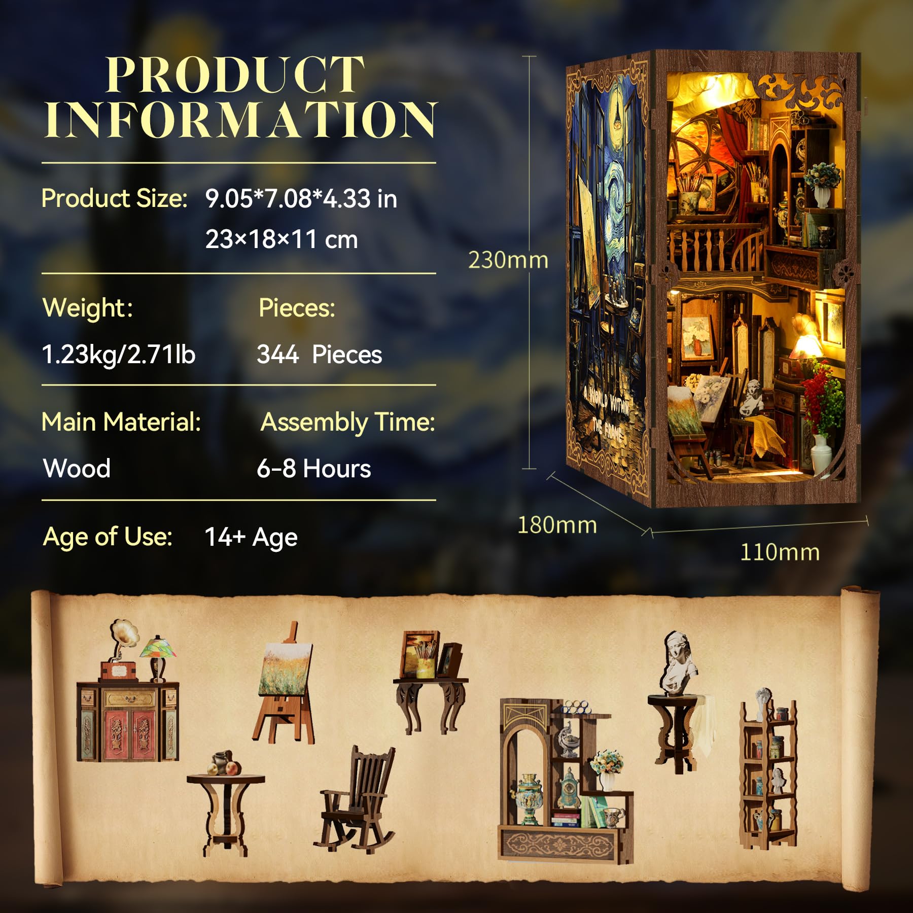 Kit Book Nook DIY per Adulti: LUMYCE Casa in Miniatura con Luci LED da Montare, Modellismo 3D Creativo per Decorare Librerie - Regalo Originale per Appassionati di Fai da Te
