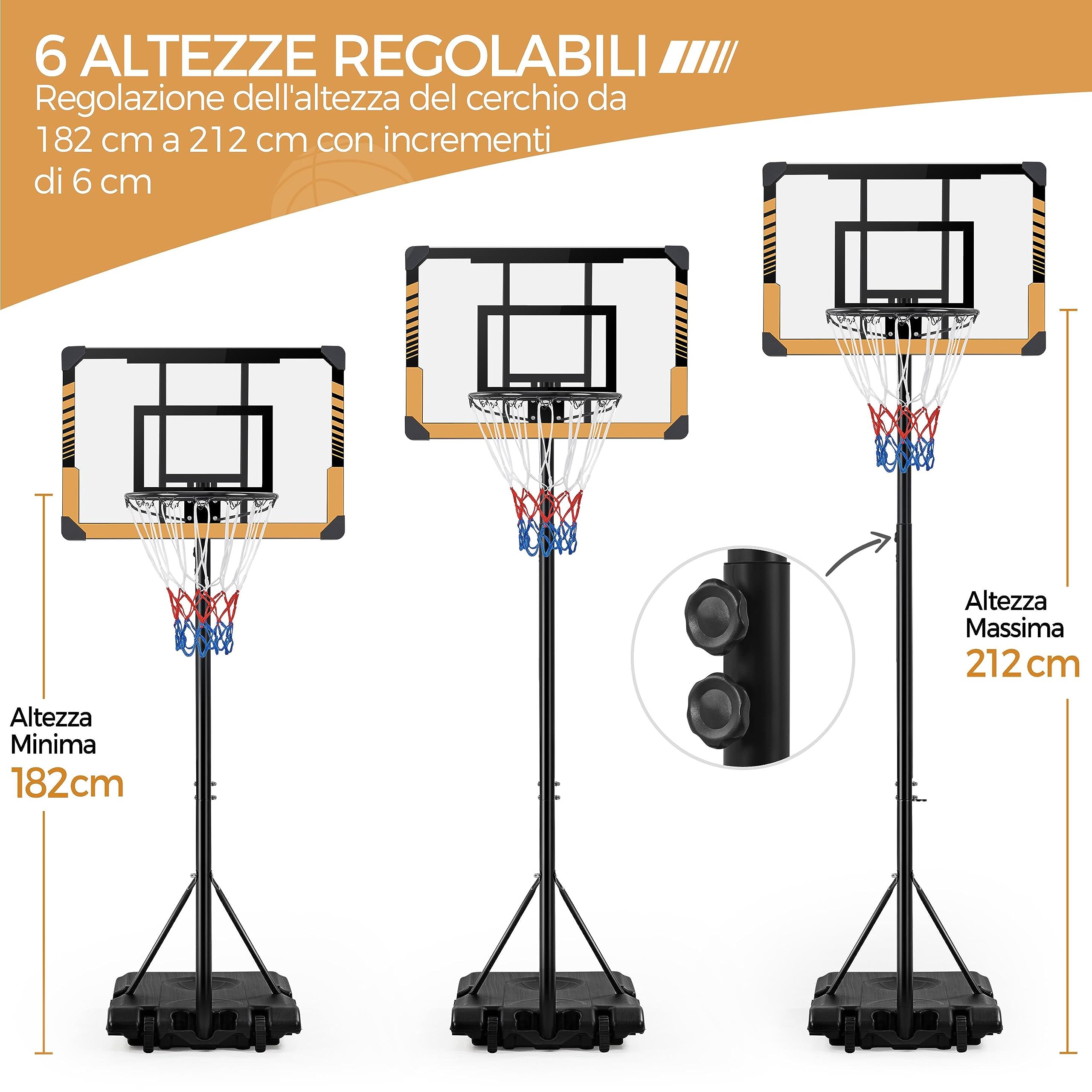 Yaheetech Canestro Basket Esterno Interno Camera Portatile con Colonna Tabellone Canestro Altezza Regolabile