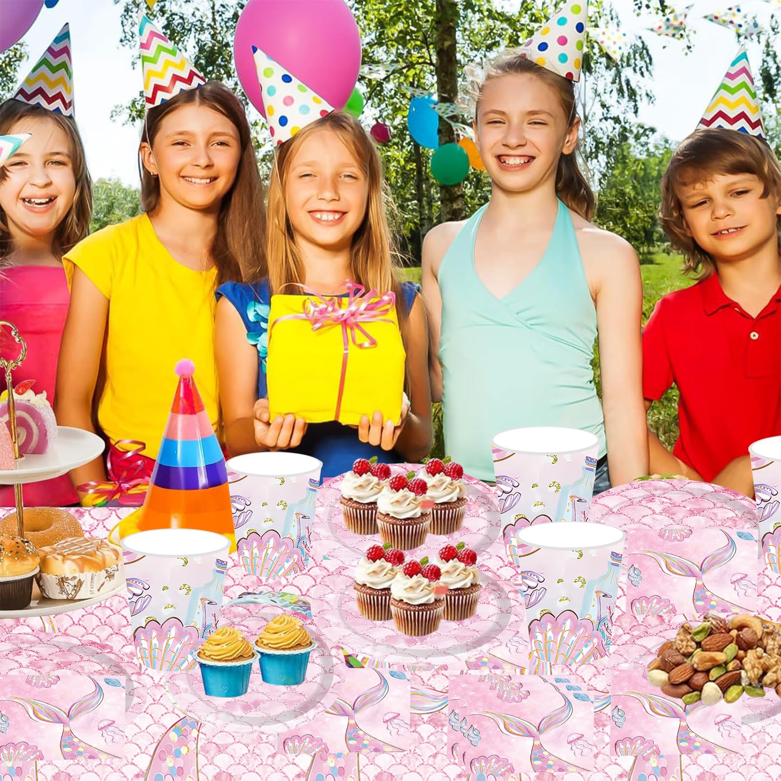 Set di 61 stoviglie La sirena per feste di, con piatti, tazze, tovaglioli e tovaglie per una festa di compleanno per 20 persone