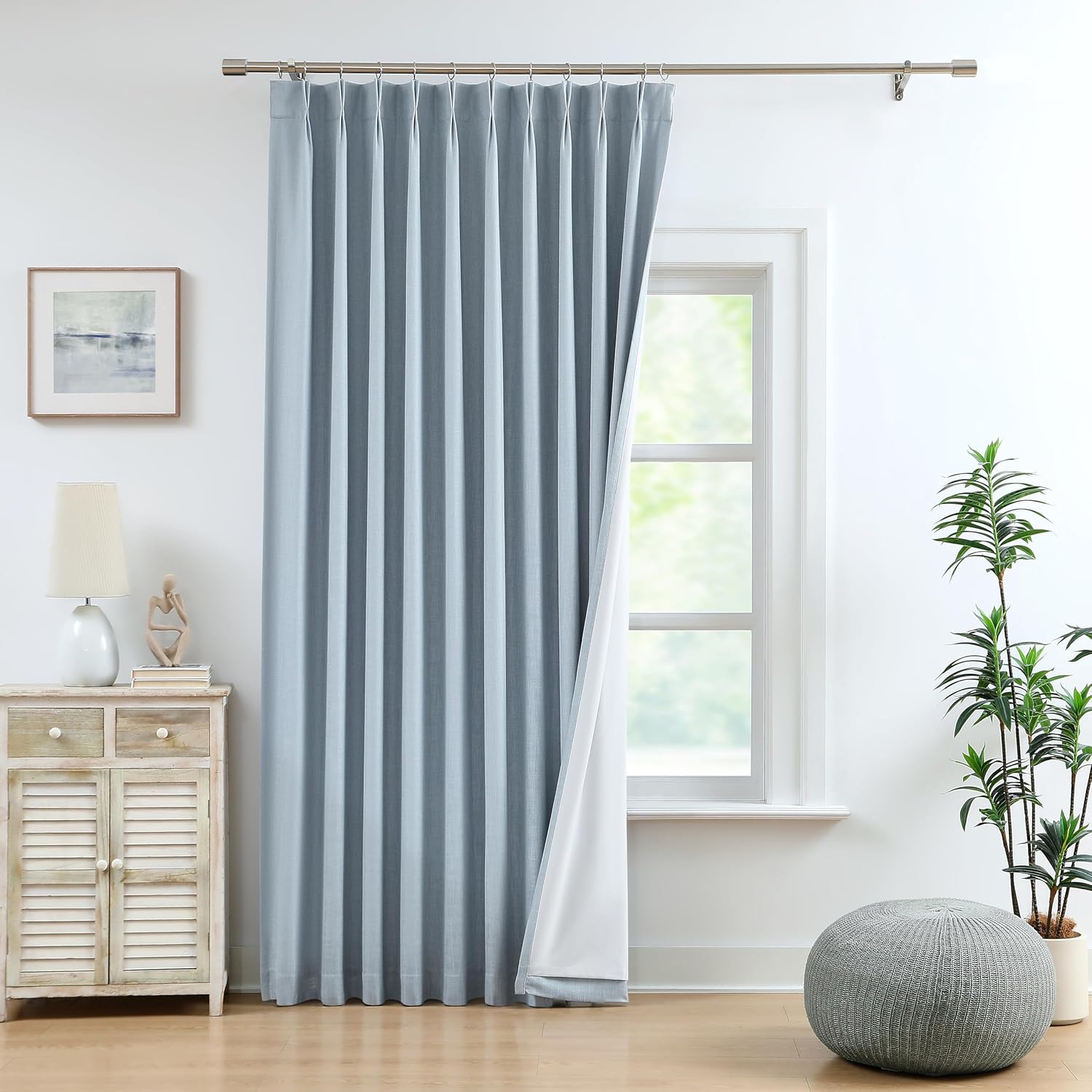 WEST LAKE Bailey Pinch Pleat Blackout Curtains with Liner 112 Inches Long,Dusty Blue Modern Textured Drapes for Bedroom Living Room,Thermal Insulated Back Tab Hook Window Treatment,60"Wx112"L,1 Panel 60"W x 112"L (Pack of 1) Dusty Blue