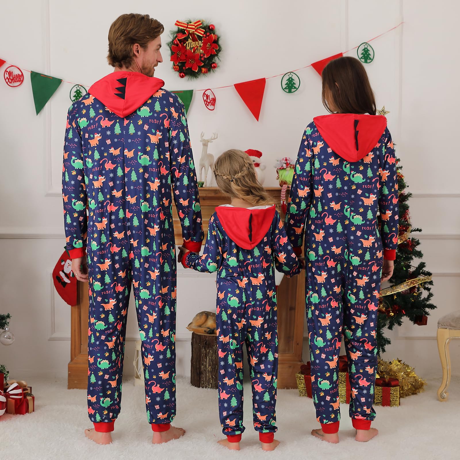 Weixinbuy Pijamas de Navidad para la familia, conjuntos de pijamas de Navidad a juego para adultos y niños, pijamas de Navidad con capucha