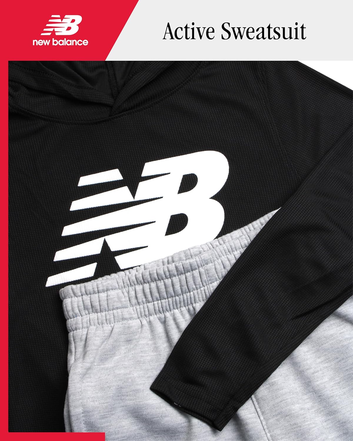 New Balance Boys Active Sweatsuit - 2 Piece Waffle Knit Hoodie Sweatshirt and Athletic Jogger Sweatpants Set for Boys - Image 2