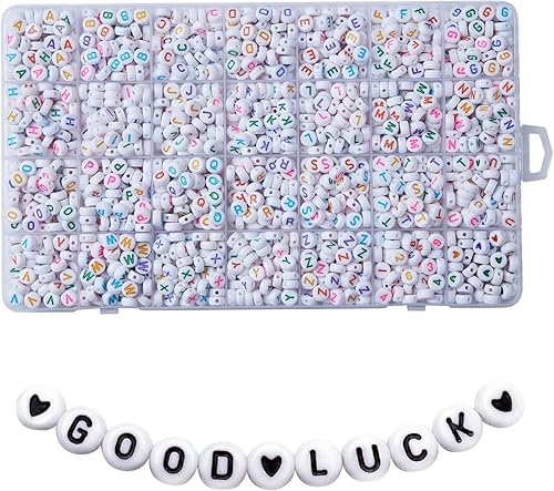 1400 cuentas de letras, cuentas acrílicas del alfabeto de 0.16 x 0.27 pulgadas, cuentas para hacer joyas y pulseras, en caja de 28 cuadrículas