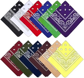 12 PCS Red Bandana for Men and Women, Cotton Paisley Cowboy Hair Bandana Scraf NeckerScraf HeadScraf Bulk