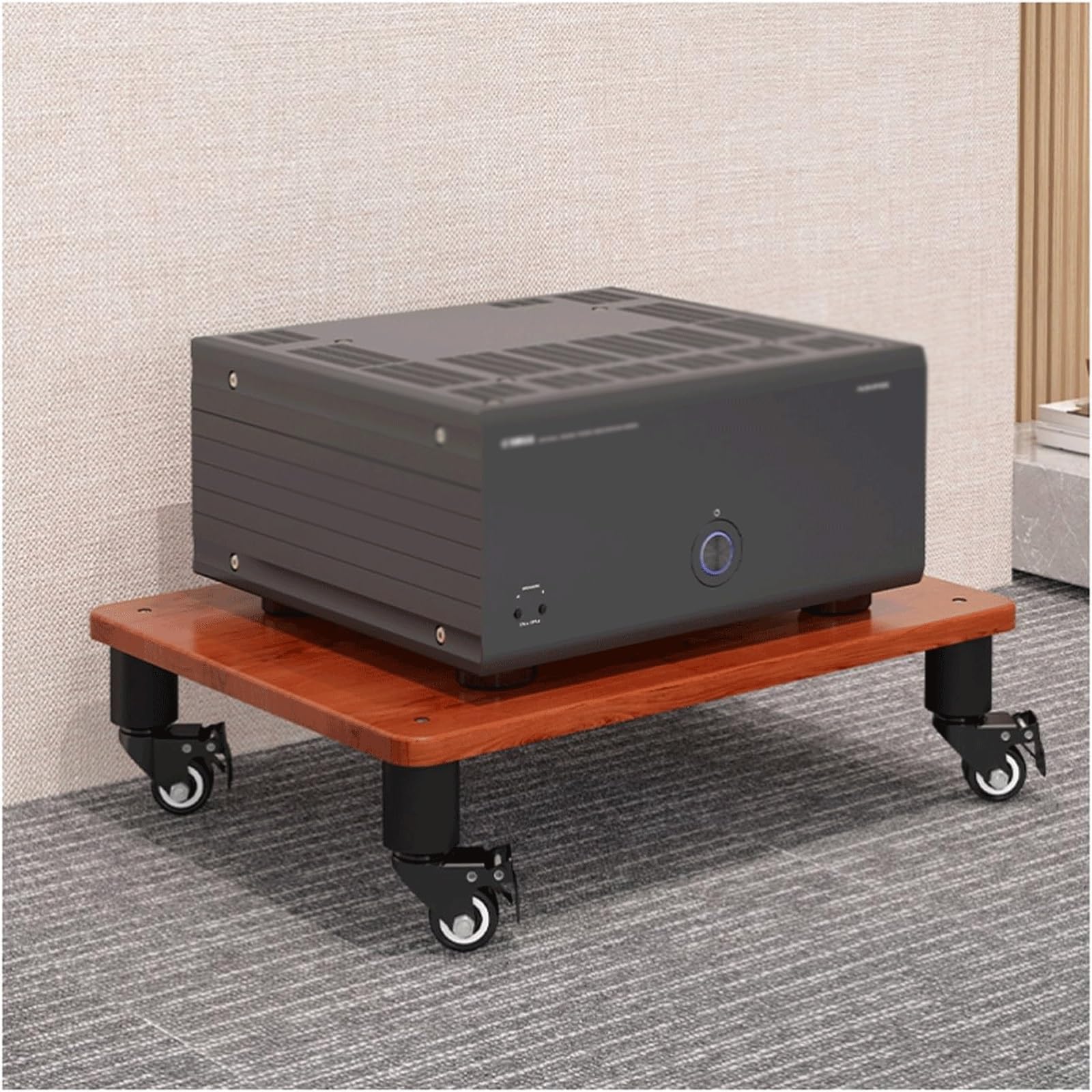 Stojak na sprzęt multimedialny z kółkami, wieża audio, szafka na komponenty stereo, kino domowe, odtwarzacz CD, gramofon, odbiornik stereo(Brown,1 Tier)