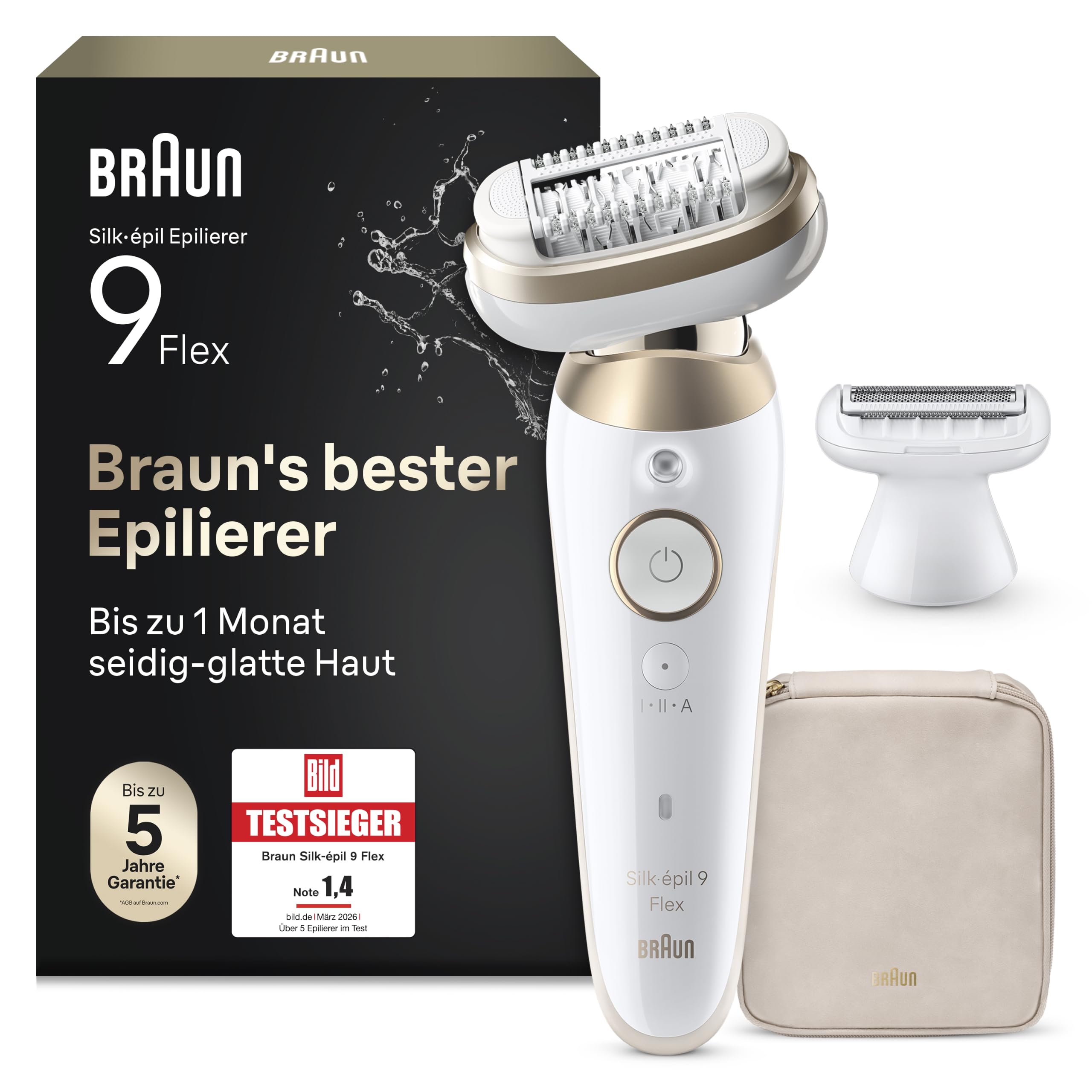 Braun Epilierer Damen Silk·épil 9 Flex, Ladyshaver 9-041 3D, Gold - 360° Flexibler Kopf für eine einfache Haarentfernung, Langanhaltend glatte Haut, Wasserdicht, Inkl. Etui und Trimmeraufsatz