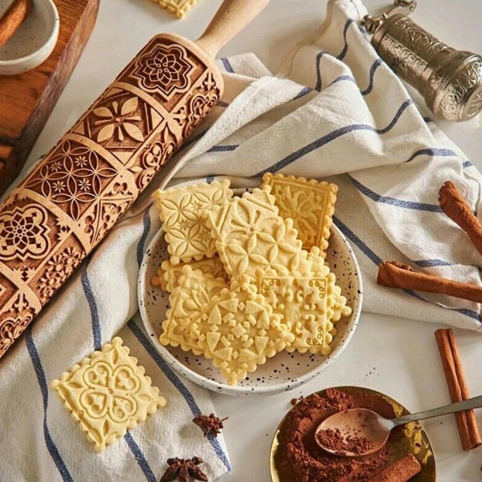 Nudelholz, Nudelholz, exquisites Muster, Holzprägung, Backwerkzeuge
