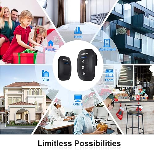 Miniatura 6 de TECKNET Timbre inalámbrico, timbre de aula, fácil instalación, volumen ajustable, rango de 1300 pies con 38 campanillas, kit de timbre de puerta