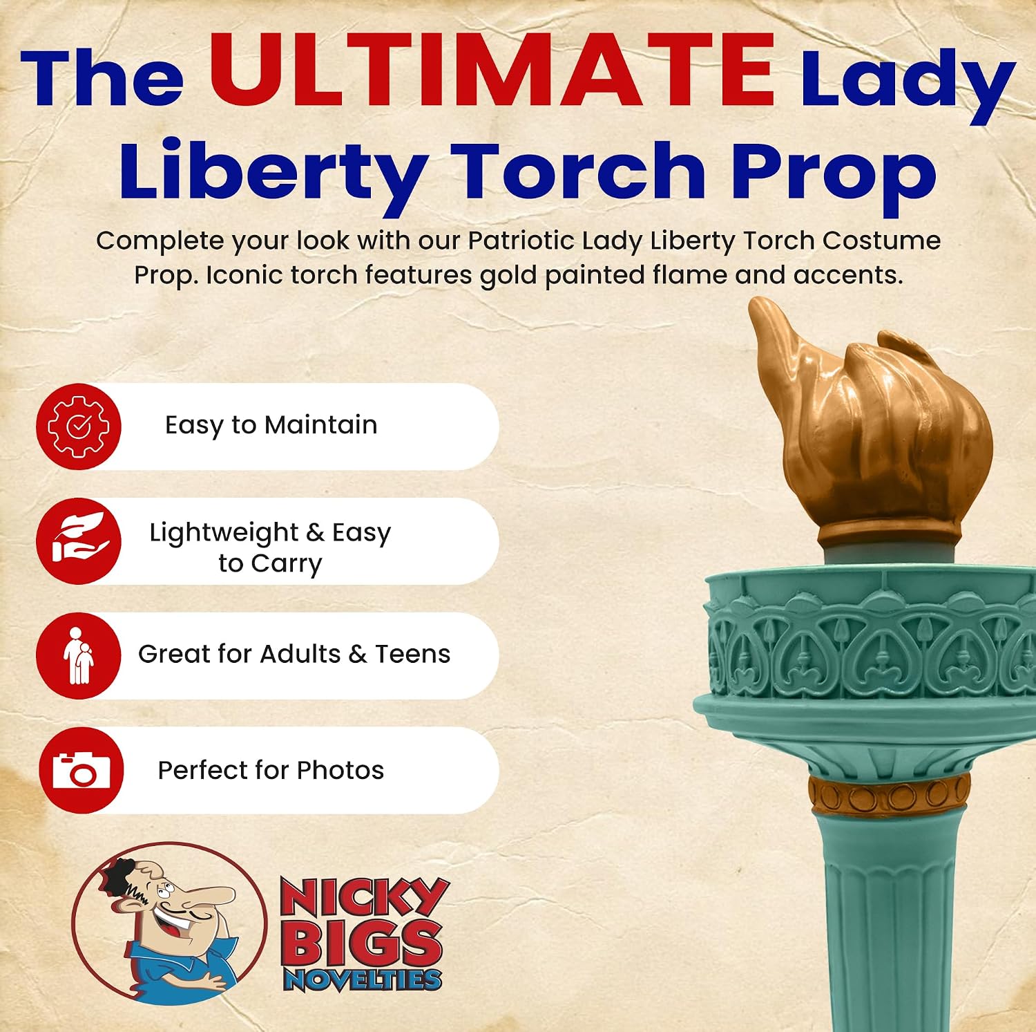 Morph Statue of Liberty Torch Costume Prop Accessory Adult Deluxe Lady Liberty Torches Cosplay for Halloween Costume Parties Parades Accessory Decorative Torch