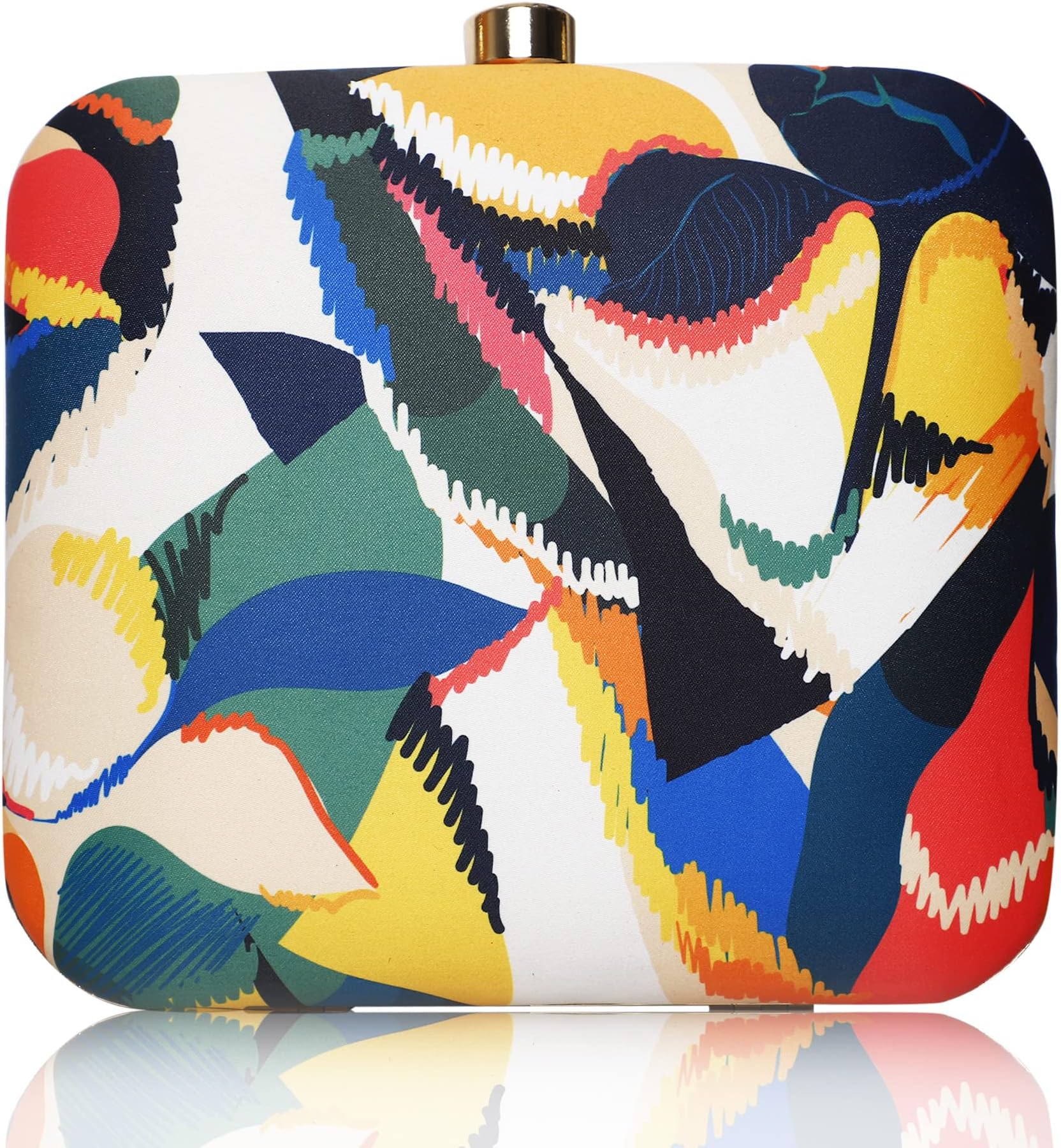 ANUSHIL Designer Digital Printed Clutches For Women - Digital Leaf Design Printed For Women, Party Handbags-Metal Frame Case Clutch With Fabric Fit All Occasions-7”x 7” (Leaf Design)