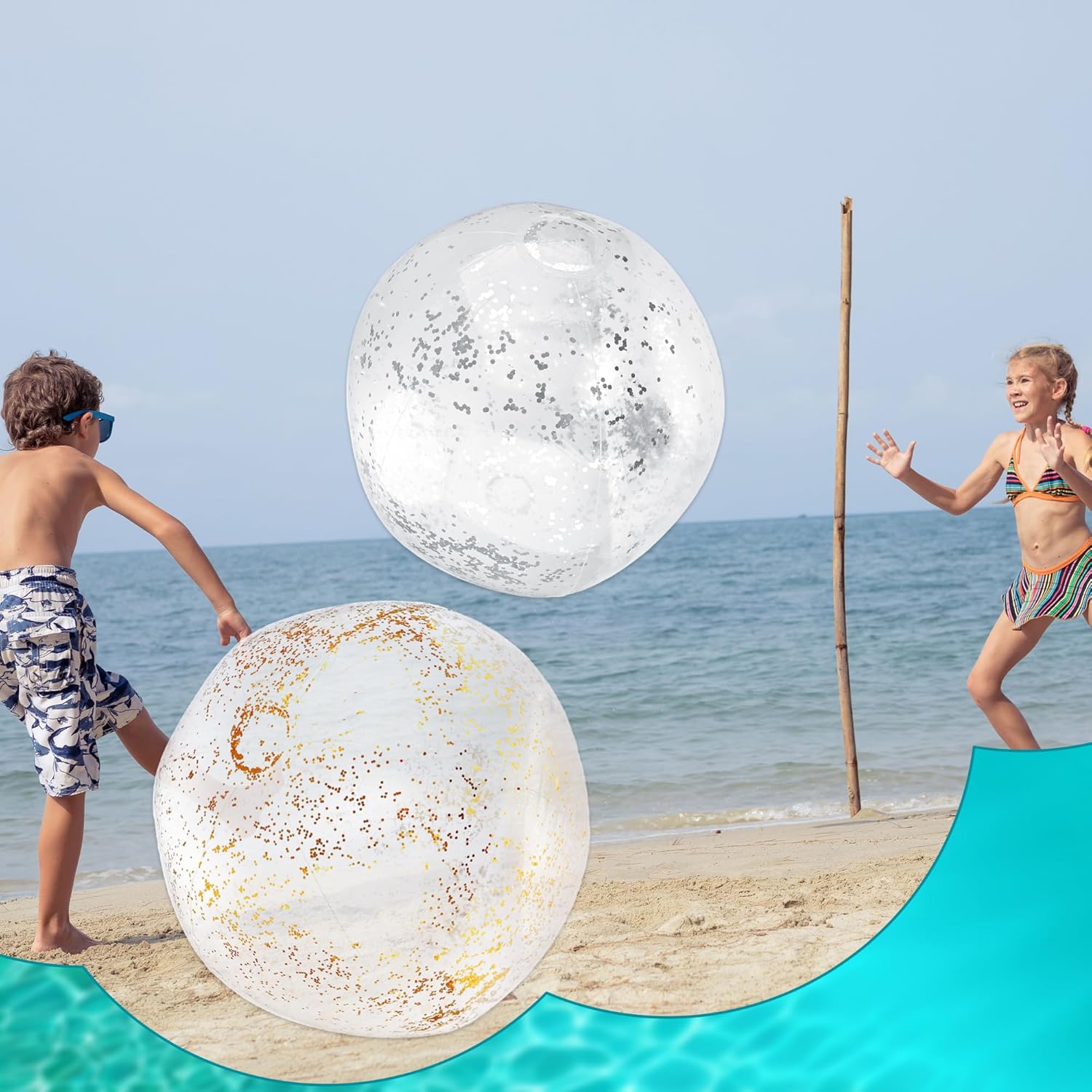 6 Pack 32 Inch Giant Inflatable Clear Beach Ball Blow up Clear Balls Beach Ball with Confetti Large Balls for Summer Beach Pool Birthday Party Favor
