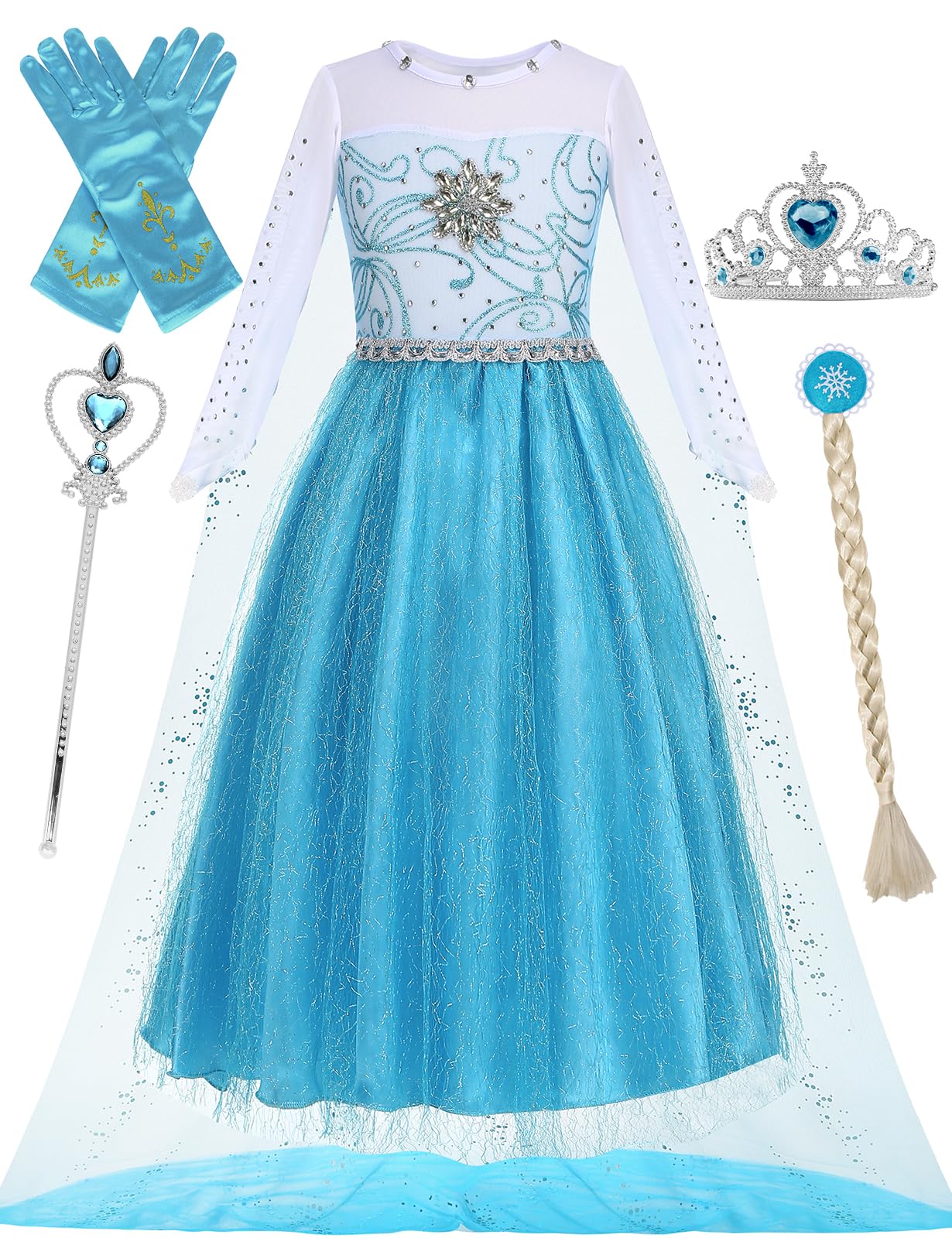 RELARLiYAPrincess Blue Dress for Girls Queen Costume Dress up Halloween Carnival Cosplay Birthday Fancy Party Outfits
