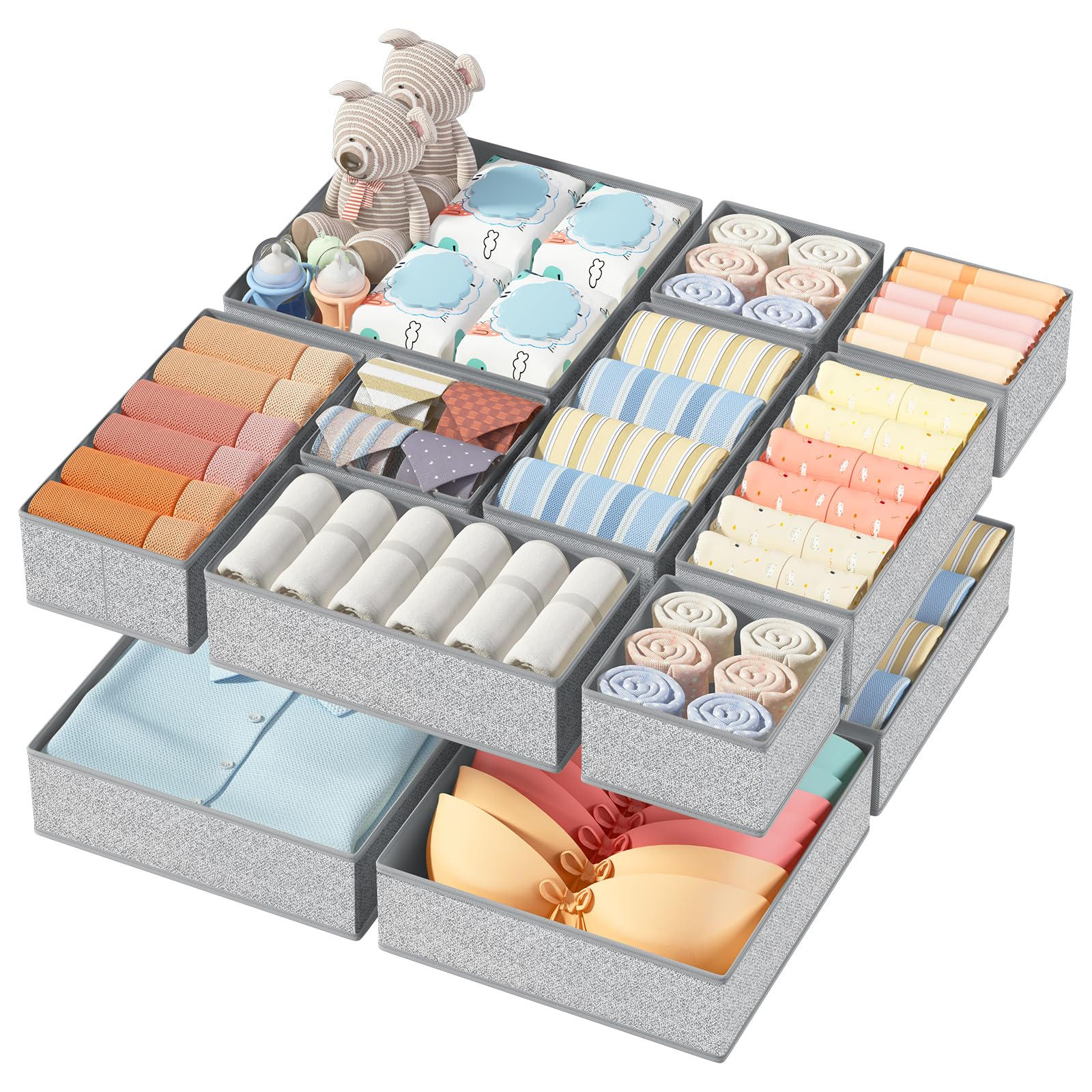 DIMJ 12 Pack Drawer Organisers Foldable Storage Box Fabric Drawer Dividers Wardrobe Storage Organiser Storage Cubes for Bras, Socks, Underwear, Ties, Scarves, Cosmetics — image 1