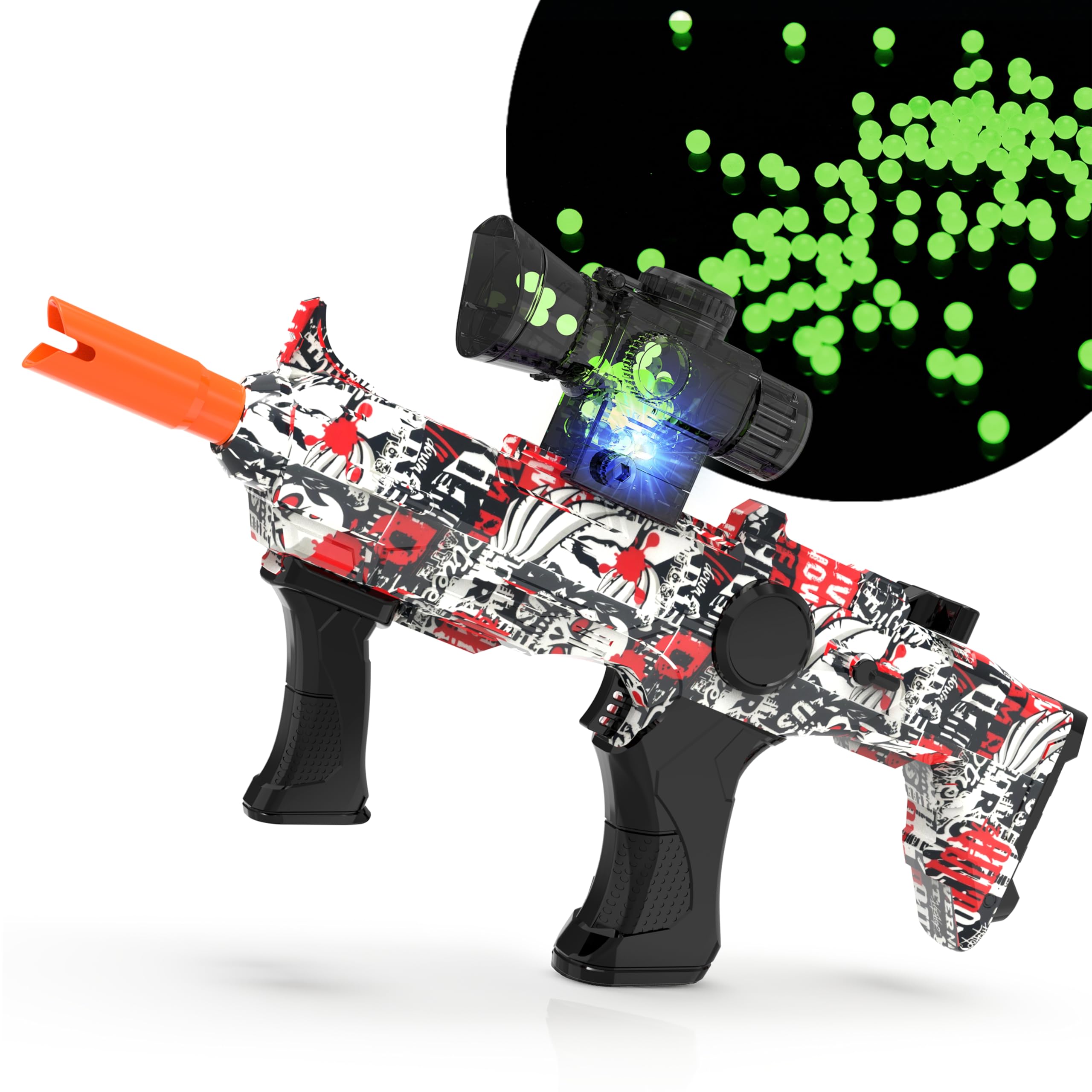 Splat Orby Gun Gel Ball Blaster Toy Glow in The Dark, Manual and Automatic Gel Gun for Ages 14 and Up, Cool Outdoor Play Shooting Toys, Outside Activities Games for Backyard, Red Mix Color