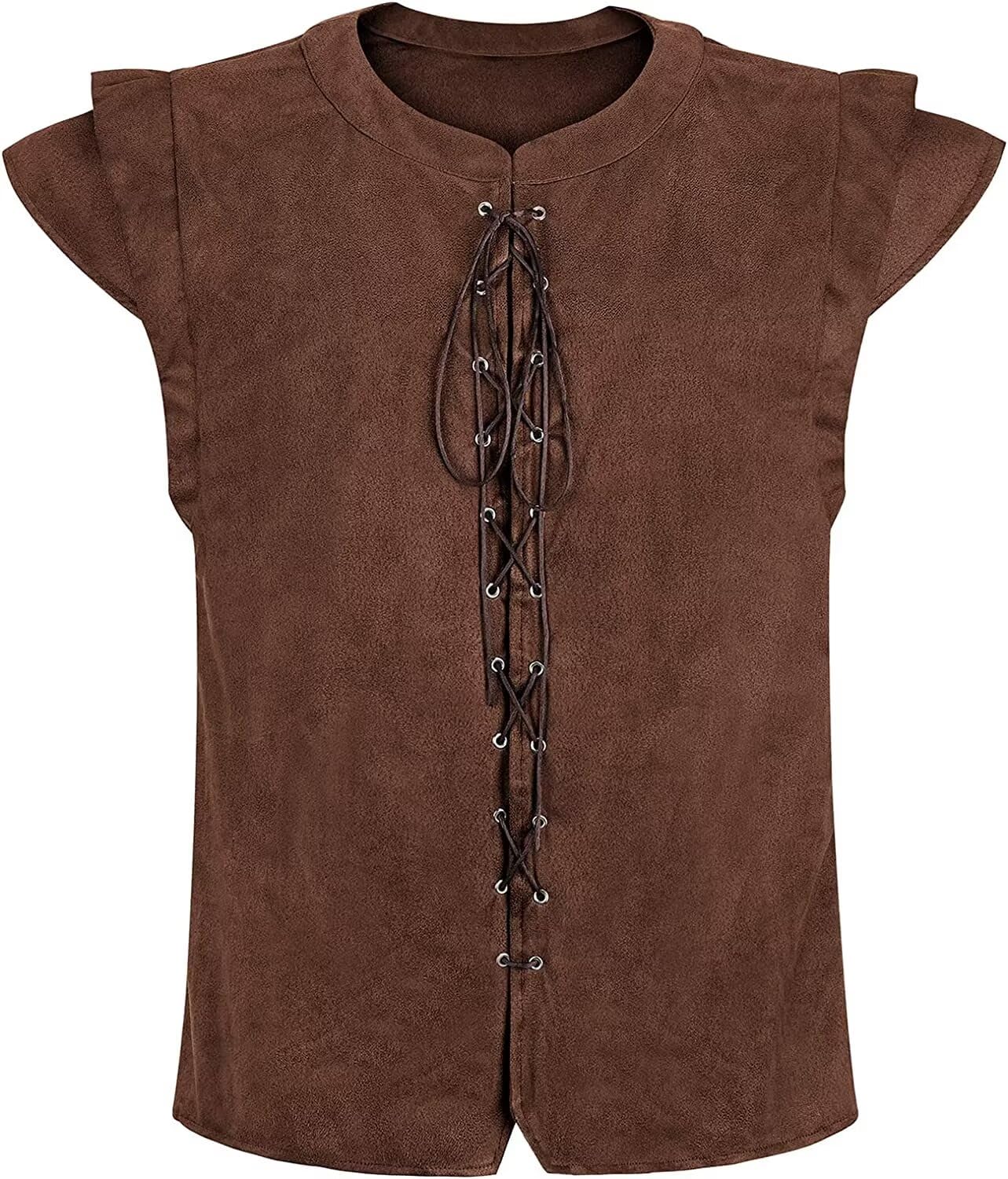 Medieval Costume Men Viking Vest Pirate Lace-Up Renaissance Waistcoat Gothic Steampunk Retro Victorian Halloween Brown S — image 1