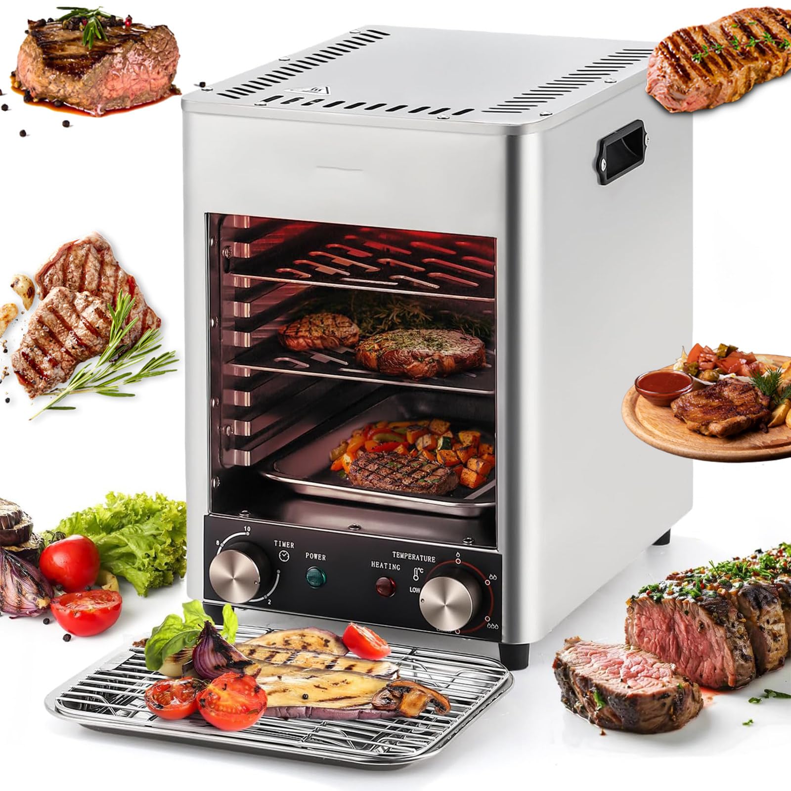 Eastnmythet Electric Steak Broiler 1700W, 8-Layer Grill Electric Oven, Stainless Countertop Electric Steak Grill, 200-800?(392-1472?)