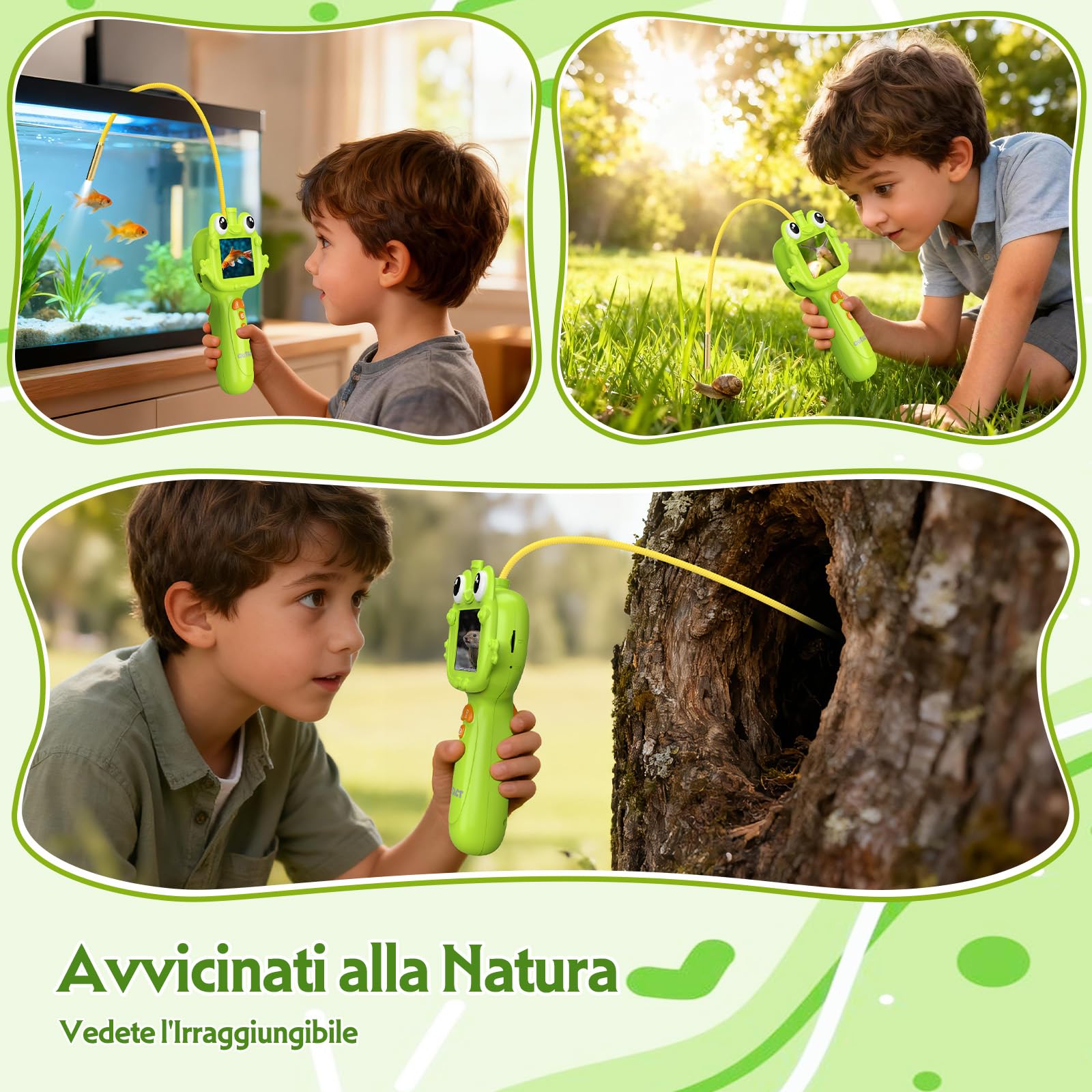 Endoscopio per Bambini,Impermeabile IP67 con 8 LED,giocattoli educativi per Ragazzi e Ragazze 4-12 Anni,Giocattoli per Esplorazione All'aperto,Regalo di Compleanno di Natale