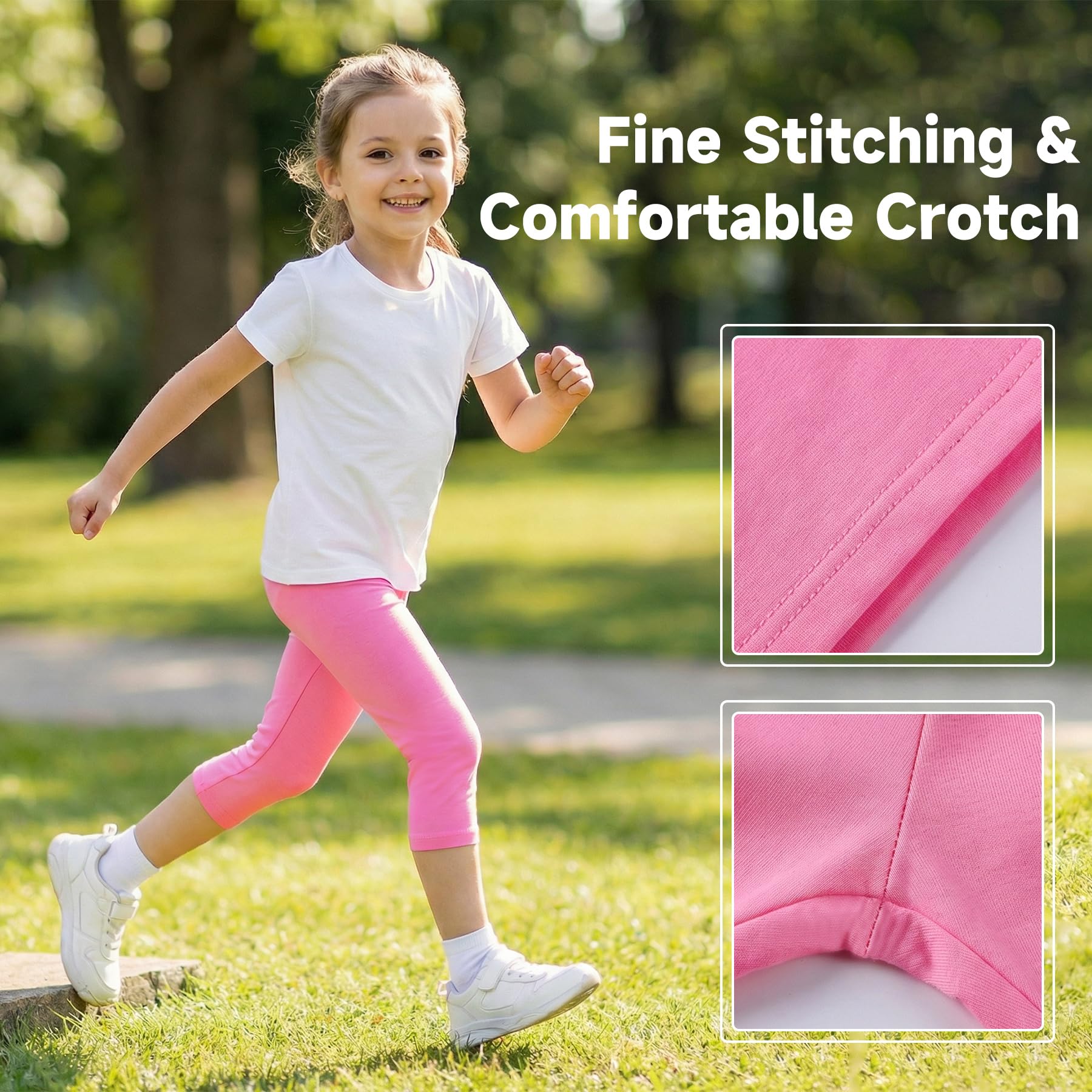 JinBei Leggings Niña Mallas 3/4 Pantalones Algodón Cortos Capri Pantalón Verano Transpirable Cintura Elástica Ciclismo Danza Deportivos Unicolor Infantiles Legging Pack de 3 para 6-13 años — view 4
