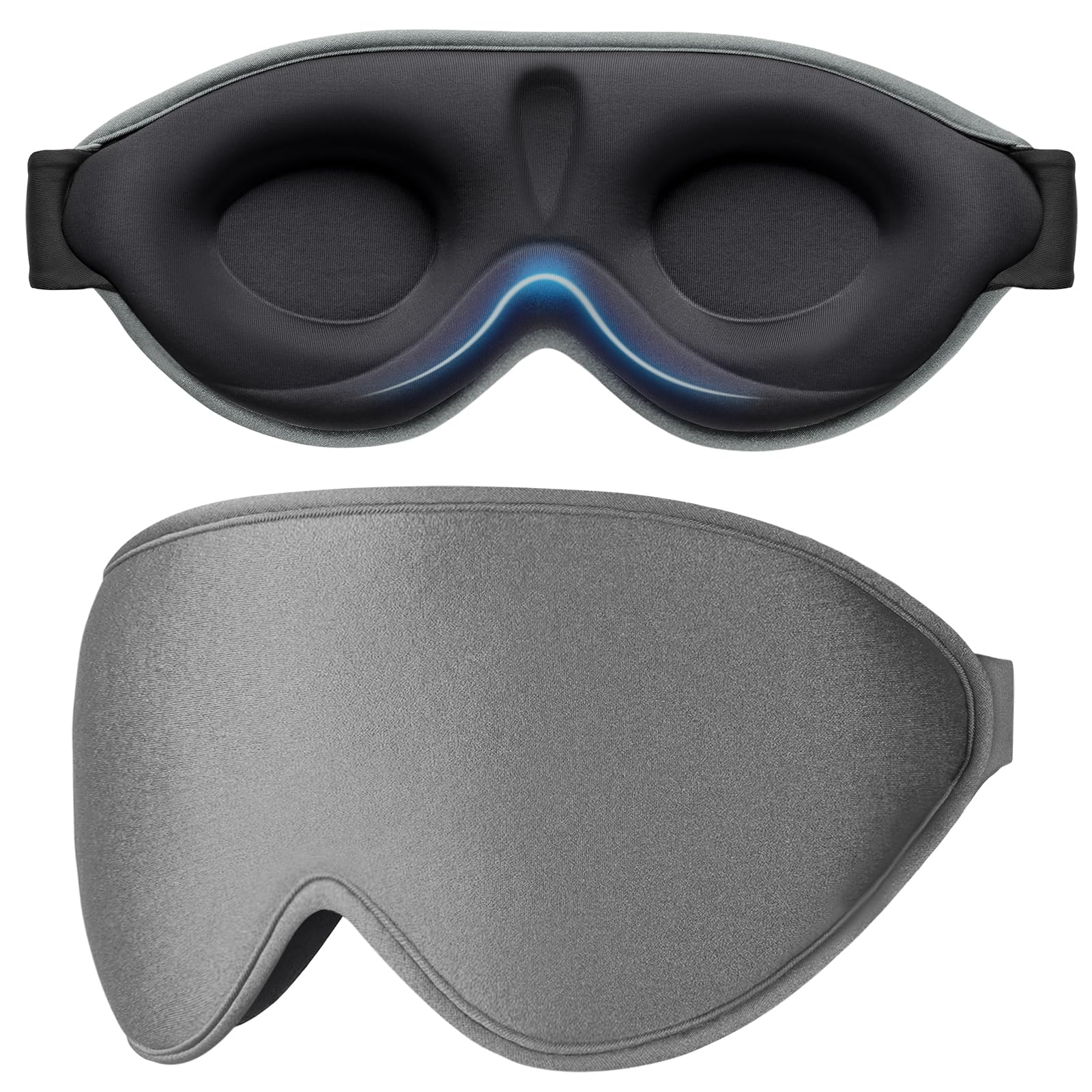 Gritin Schlafmaske für Seitenschläfer, 3D Augenhöhlen Schlafbrille mit Verstellbar Gummiband, Lichtblockierend und Atmungsaktiv, Bequem & Ergonomisch Augenmaske für Mann und Frau, 2 Paar Ohrstöpseln