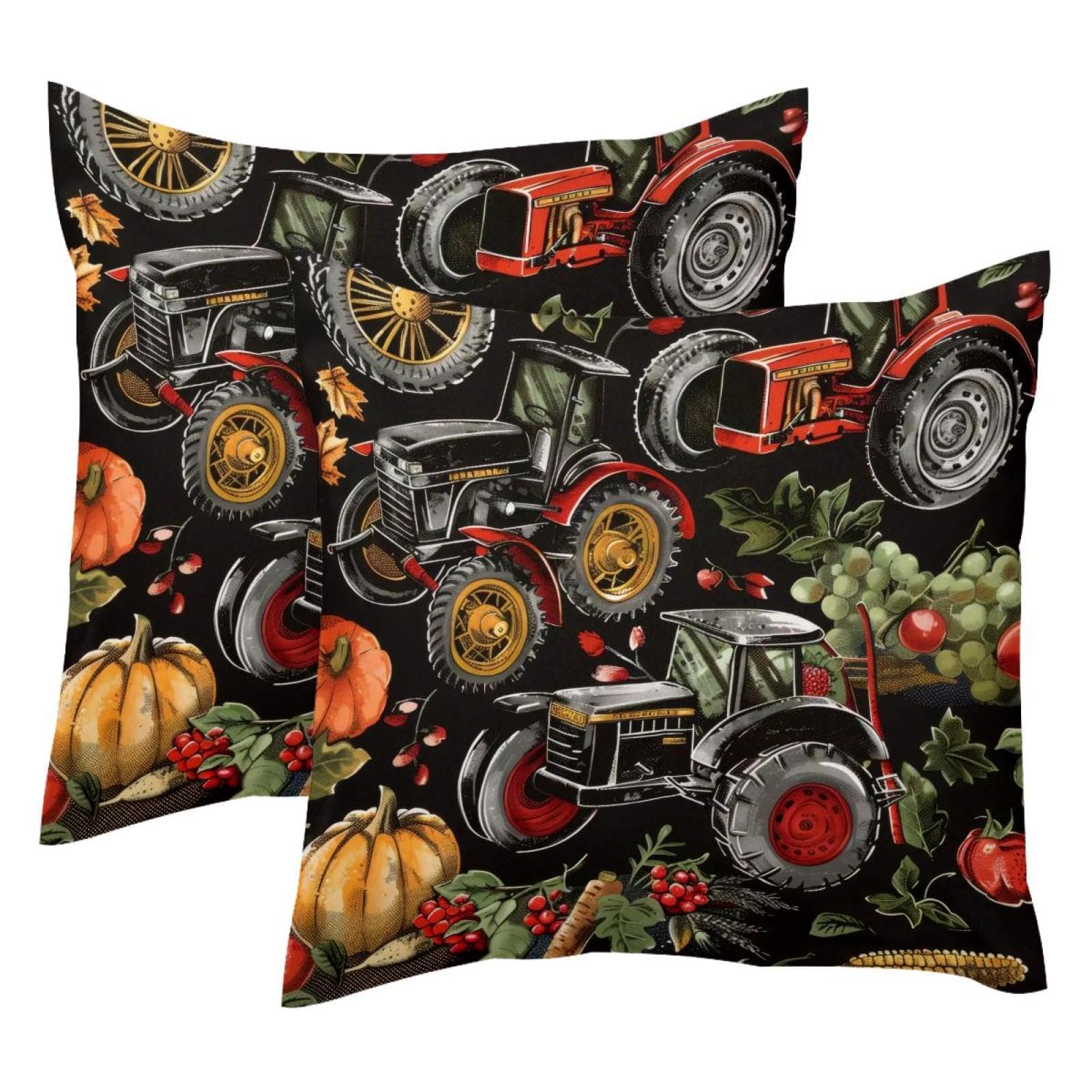 Housse de coussin en velours 50x50 cm motif tracteur agricole souvenirs de campagne