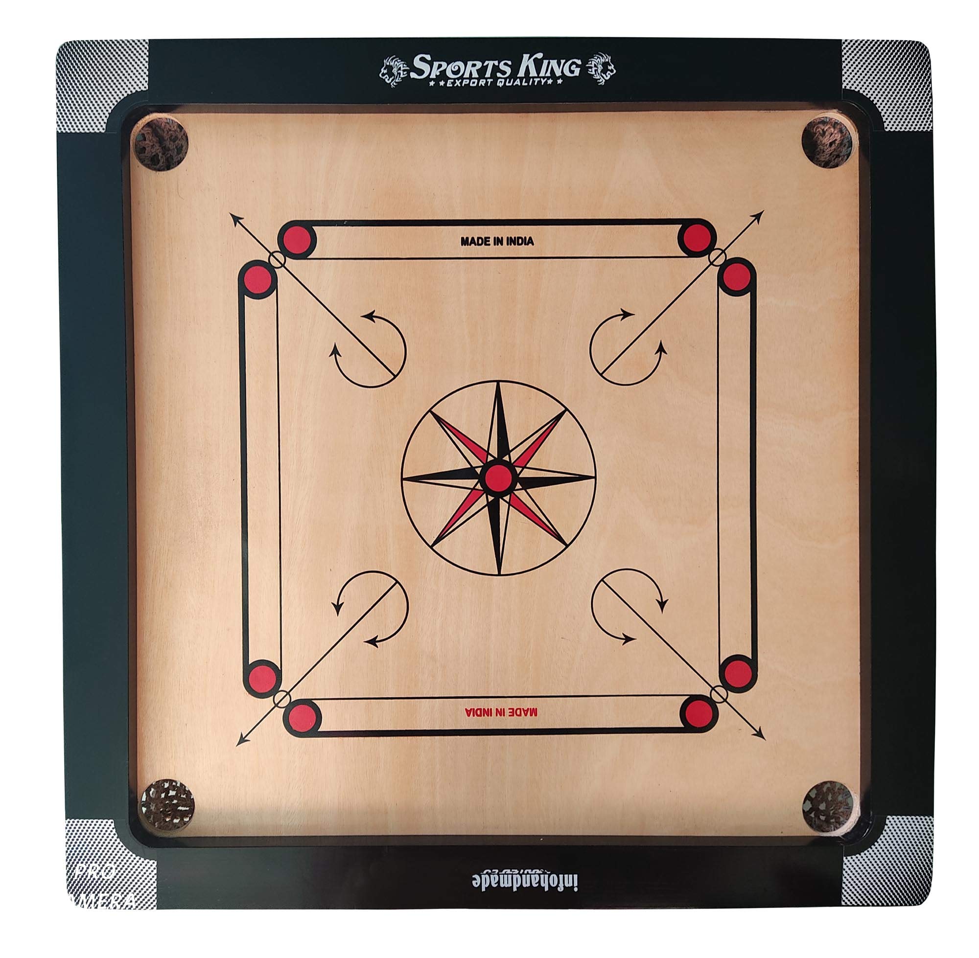Wooden Carrom Board with Coins Striker - Medium Size (27 x 27-2 Inches) Matte Finish Round