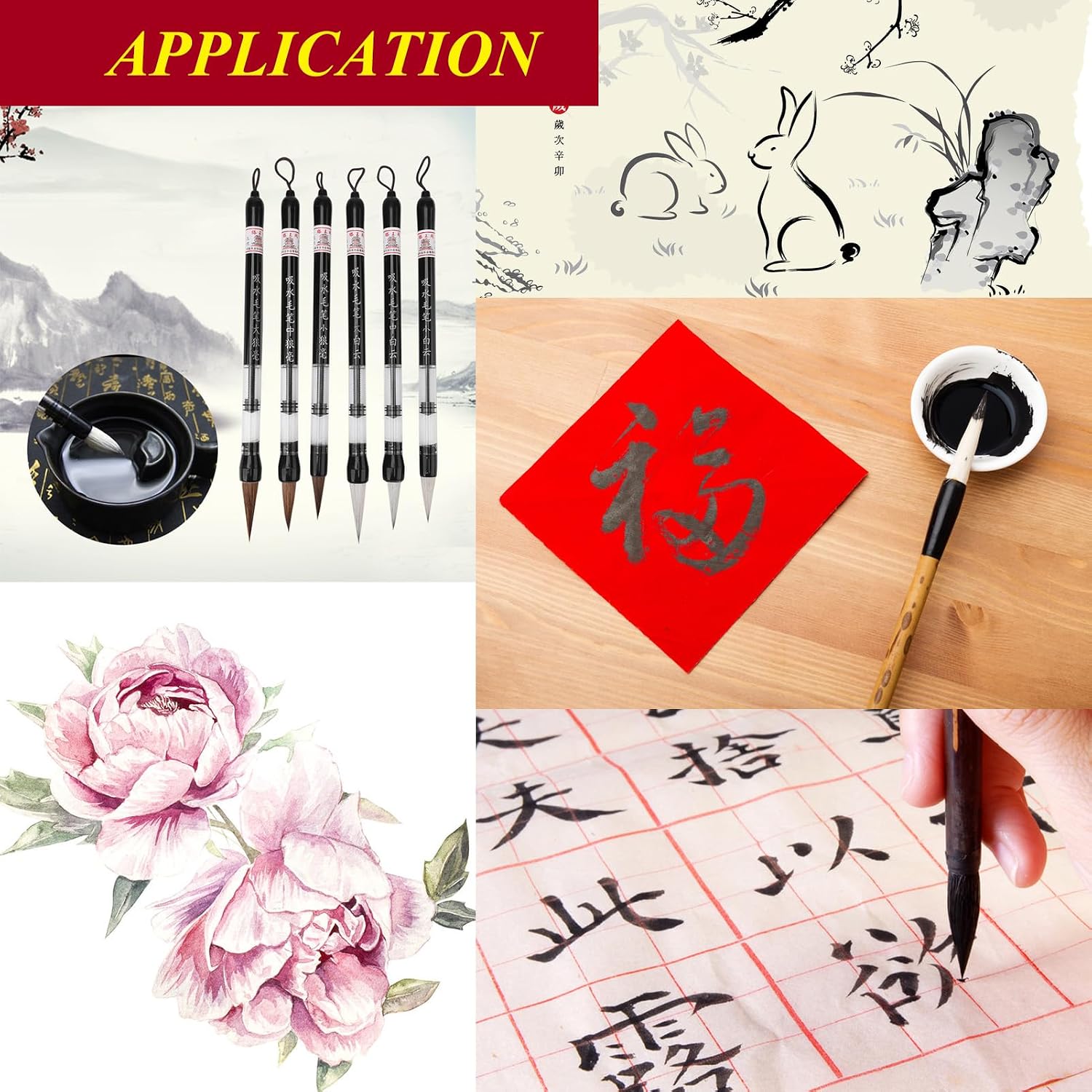Walfront 6 Pcs Calligraphy Brush Pen Set Adjustable Piston Water Brush for Watercolor and Lettering with 3 Sizes (S/M/L) and 2 Brush Types (Soft White & Firm Brown)
