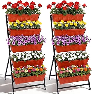 2 Set 4.5 ft Vertical Garden Planter with Lockable Wheels 5 Tier Removab...