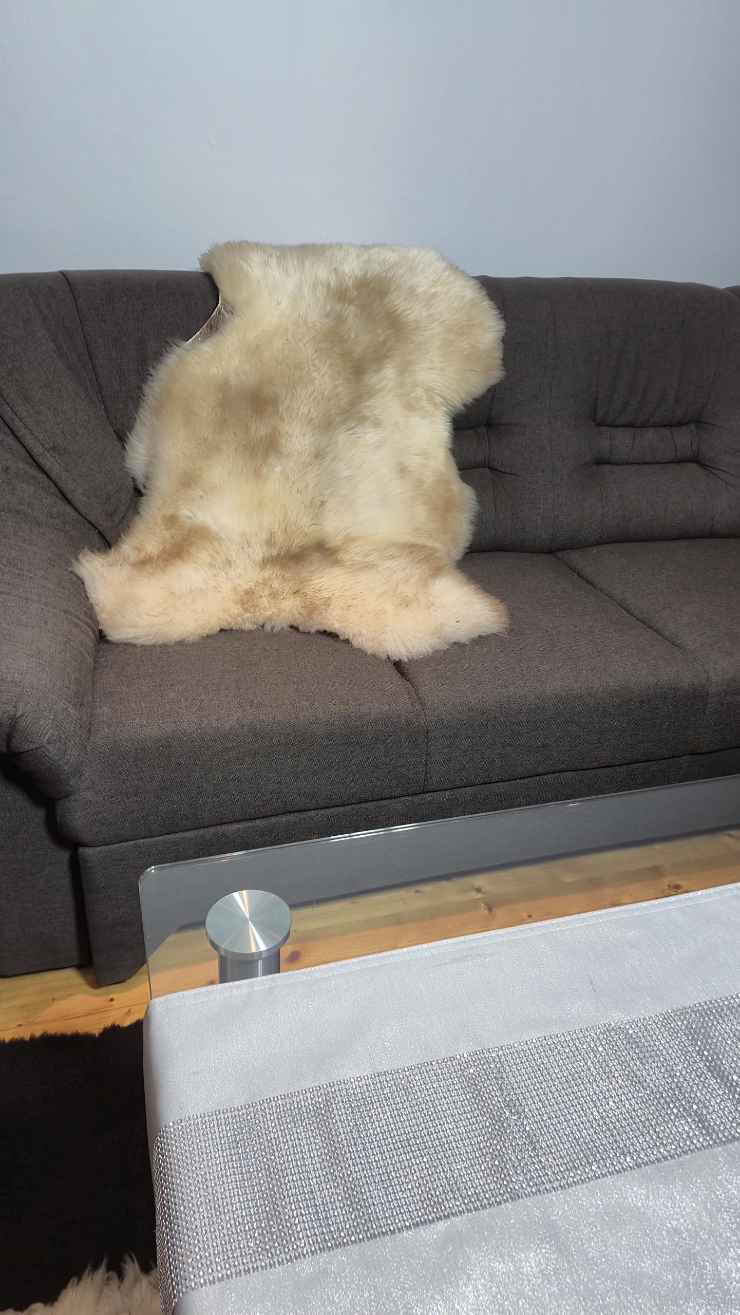 Peau d'agneau naturelle jaune chiné - Véritable peau de mouton unique - Tapis décoratif de qualité supérieure et jeté de fauteuil - Fourrure douce à poils longs d'environ 6 cm - Écologique