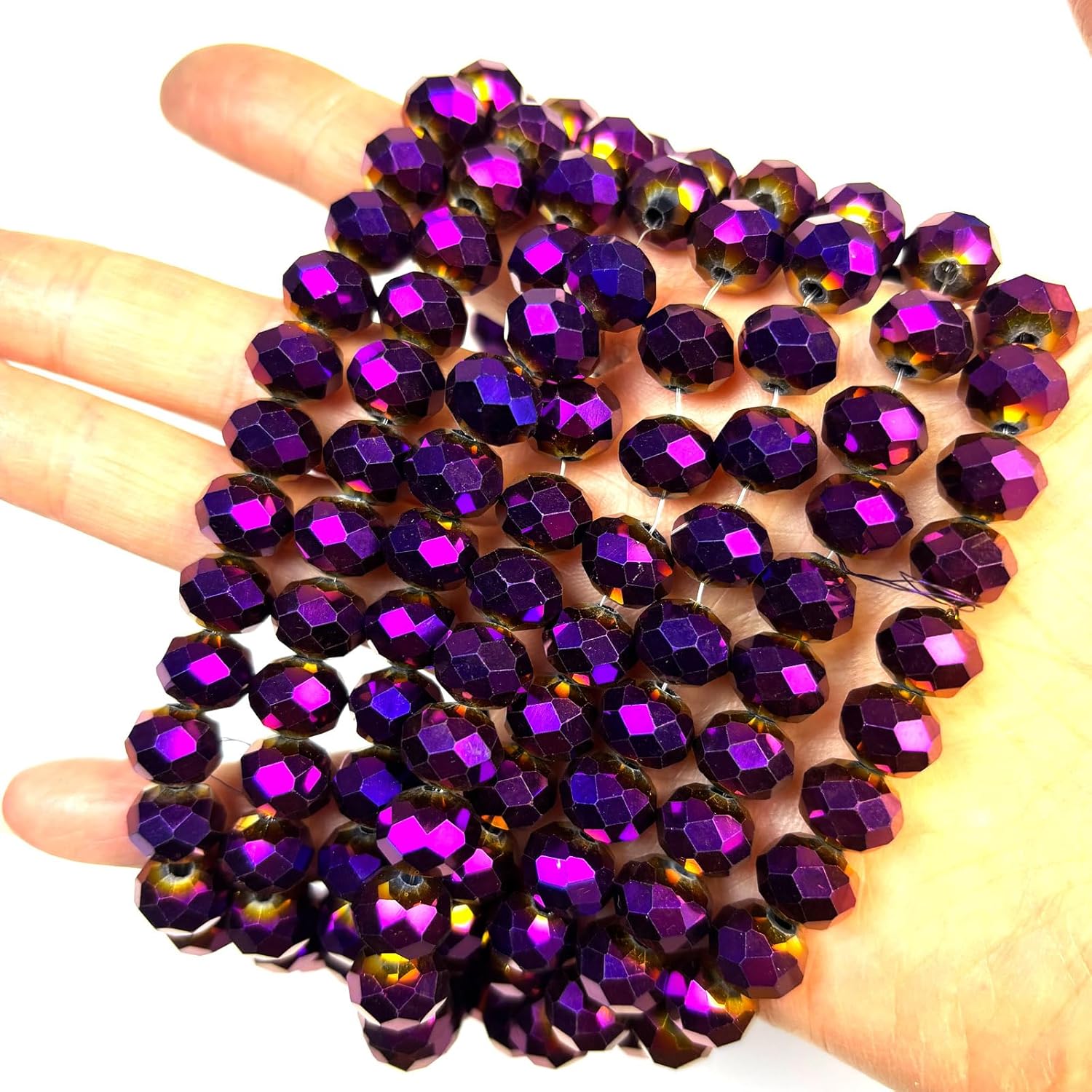 Glass Beads for Jewelry Making, 425Pcs 6mm Briolette Crystal Beads for Bracelet Craft Necklace Earring Making Wine Charms Wind Chimes, Purple Color - Image 2