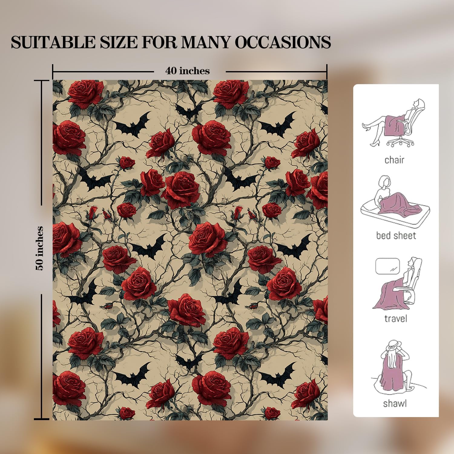 Gothic Blanket Gothic Throw Blanket Super Soft Plush Flannel Bedding Gifts for Boys Girls Men Women Lovers Adults Stuff for Sofa Bed Room Decor 40"X50" - Image 5