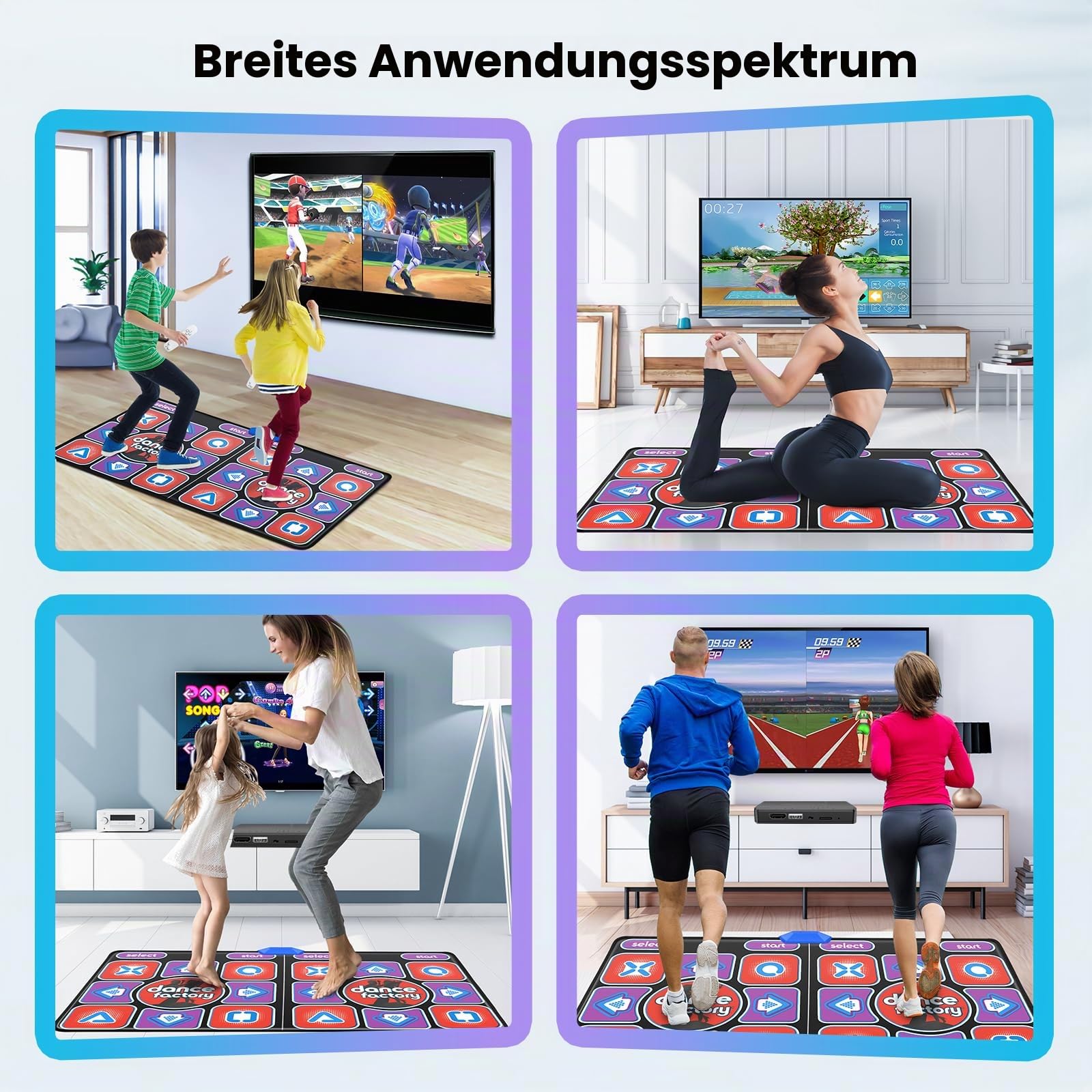Tanzmatte Kinder Doppel, 12-Tasten Leucht-Tanzmatte mit Bluetooth, Dance Mat Interaktives Tanzspiel, rutschfeste Tanzunterlage für Kinder, Erwachsene, Mädchen und Jungen